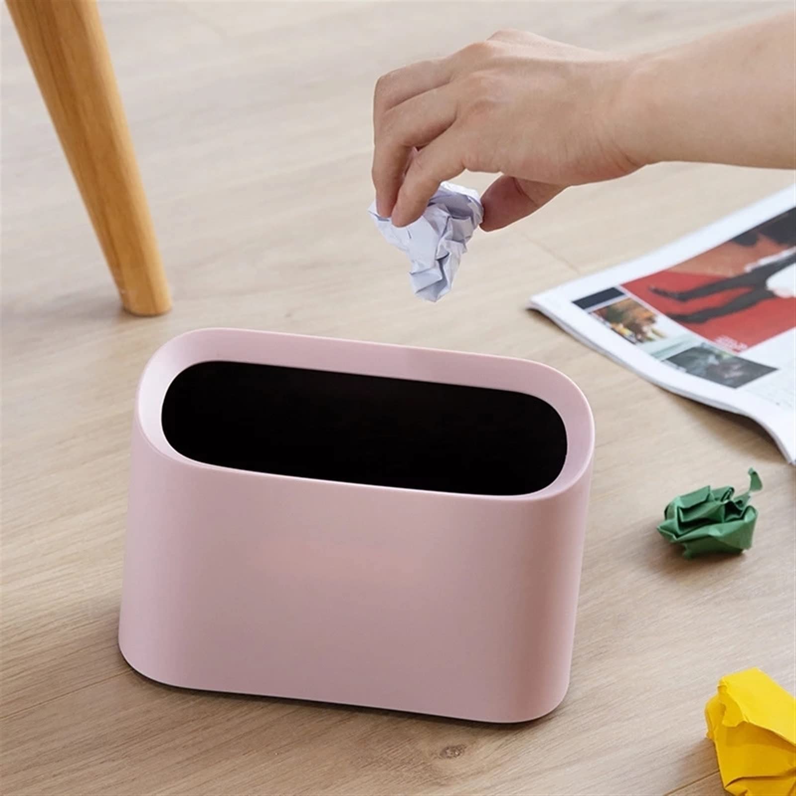 TOMYEUS Small Pink Plastic Trash Can - Mini Bathroom & Desktop Waste Bin for Home, Office, Dorm - Perfect for Bathroom Counter, Bedside Table, Office Desk (6L Capacity)