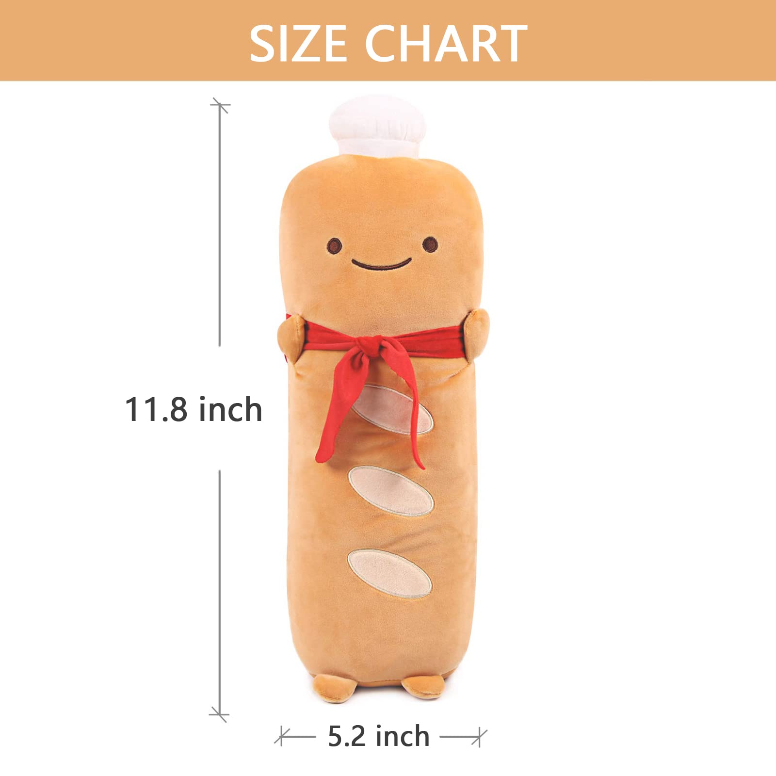 Funny Toast Bread Pillow - Cute Food Plush Toy for Sofa & Bed - Small Stuffed Toast Pillow (French Baguette, Brown) - Perfect for Home Decor, Gifts & Cosplay Props