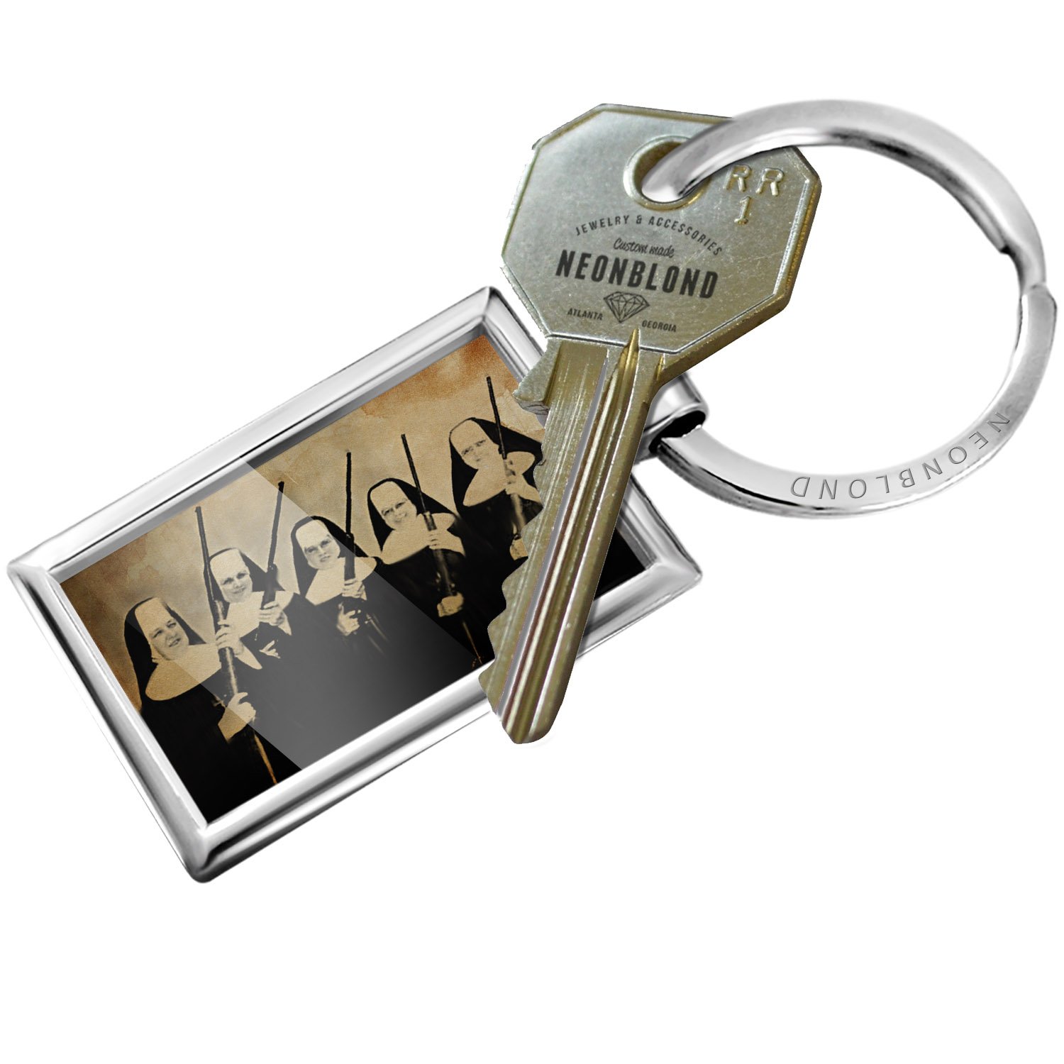 Vintage Nuns with Guns Keychain - Unique Novelty Gift for Collectors & Fans - Perfect for Keychains, Bags & Gifts