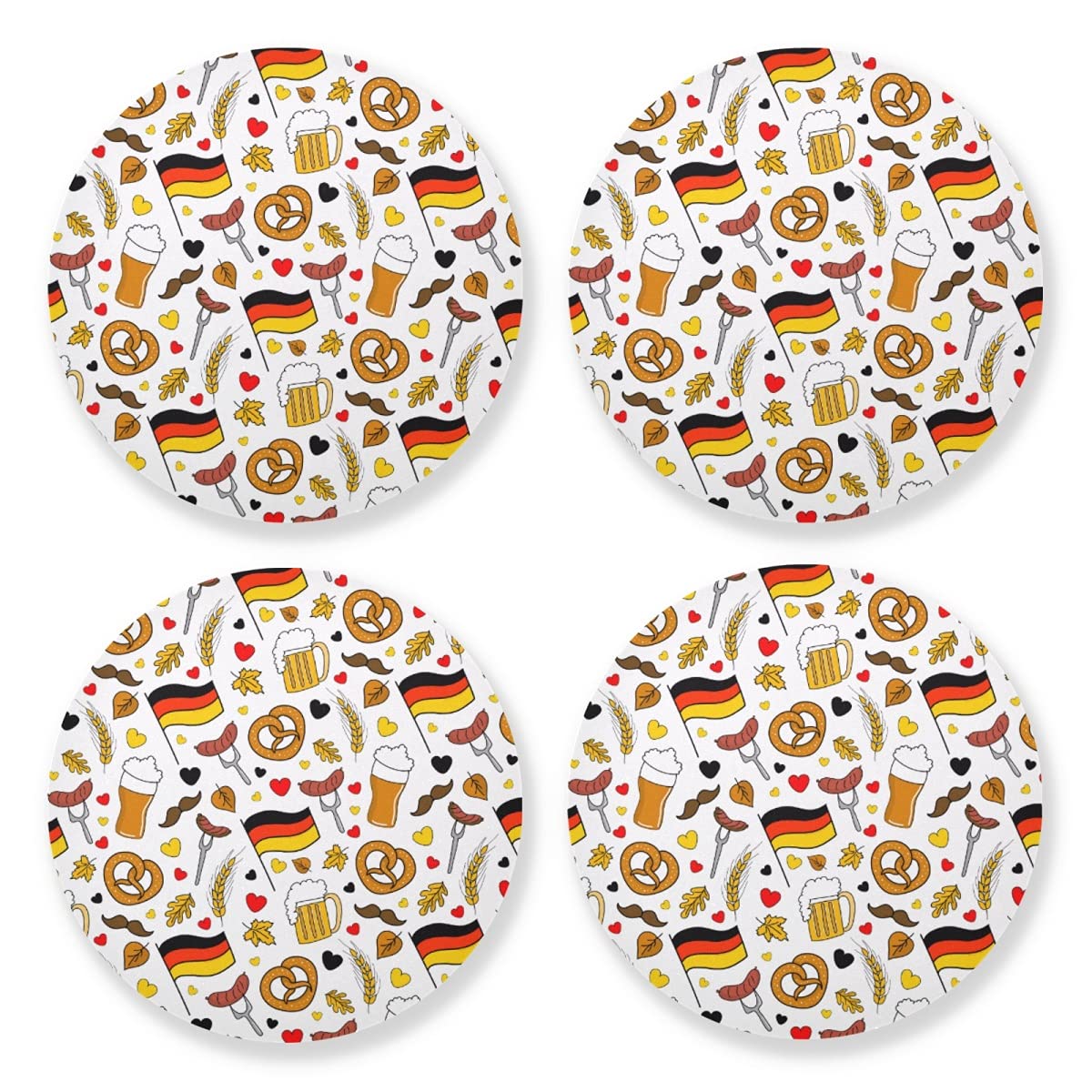 Absorbent Wooden Drink Coasters with Cork Backing - 4-Piece Set for Oktoberfest, Beer Festivals & Coffee Bars - 4 Inch Natural Wood Cup Mats for Table Decor & Home Use