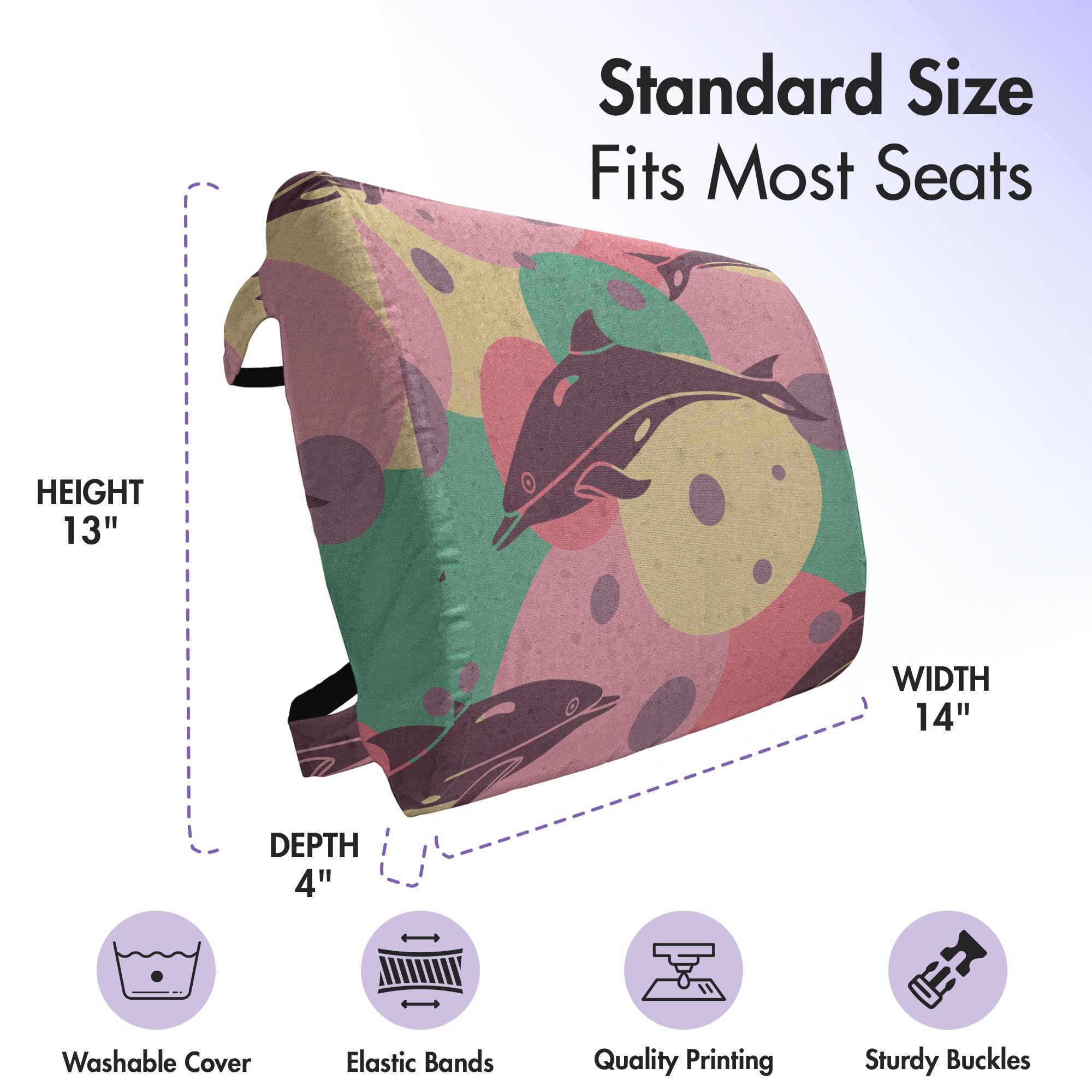 Ambesonne Aquatic Lumbar Support Pillow with Dolphin Underwater Design - High Density Foam for Office Chair & Car Seat (14x13 Inches, Jade Green) - Perfect for Back Pain Relief at Work or Long Drives
