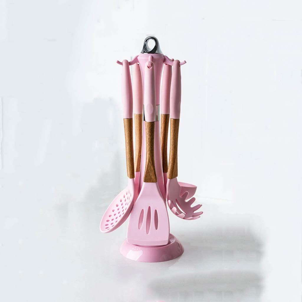 Premium 6-Piece Pink Silicone Kitchen Utensil Set - Non-Stick Cooking Tools with Turner, Tongs, Spatula & Soup Spoon - Includes Storage Box - Perfect for Baking, Frying & Everyday Cooking