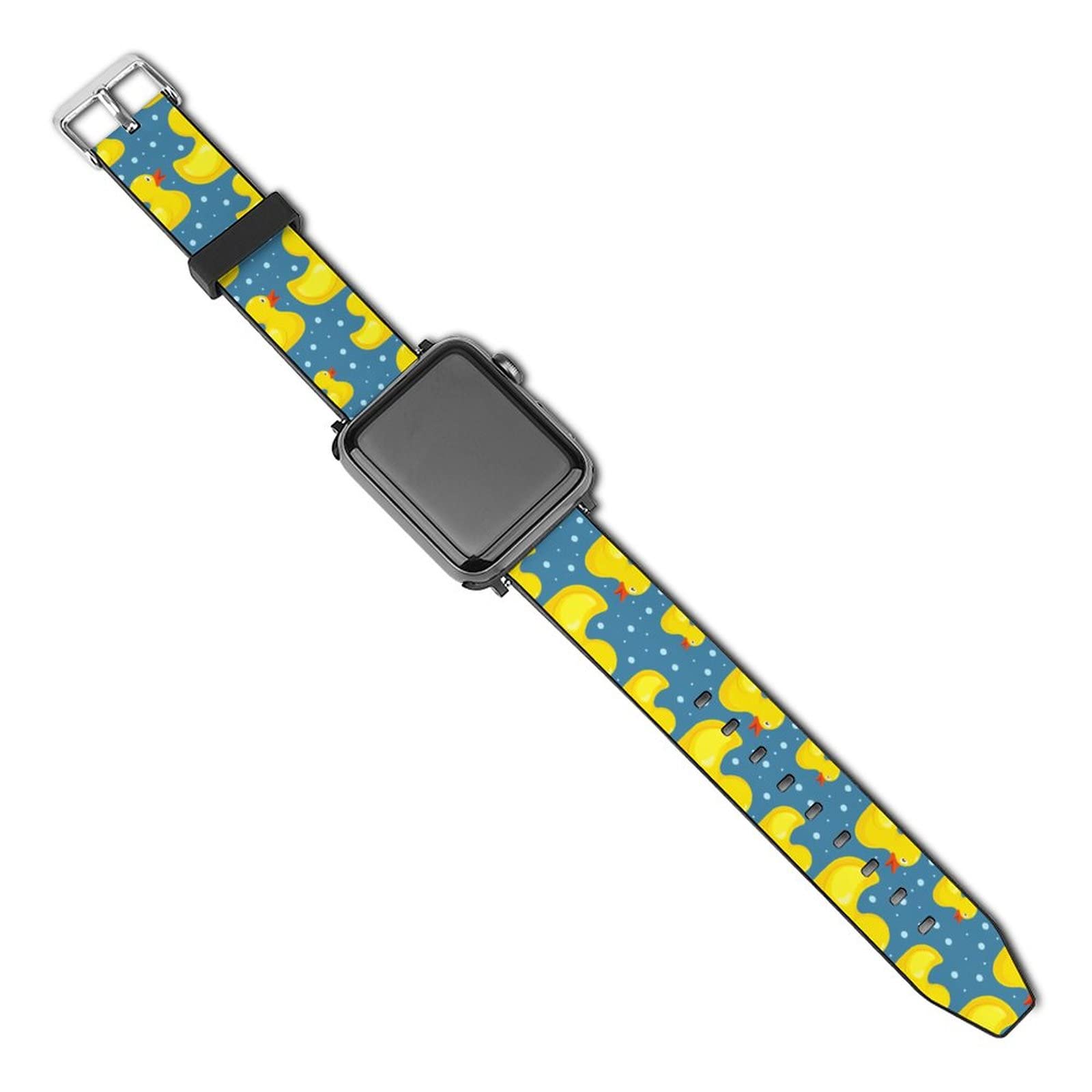 Breathable Leather Smart Watch Band for Apple Watch 38mm/40mm 42mm/44mm - Comfortable Replacement Strap for Men & Women with Yellow Rubber Ducky Design - Perfect for Workouts, Swimming & Casual Wear