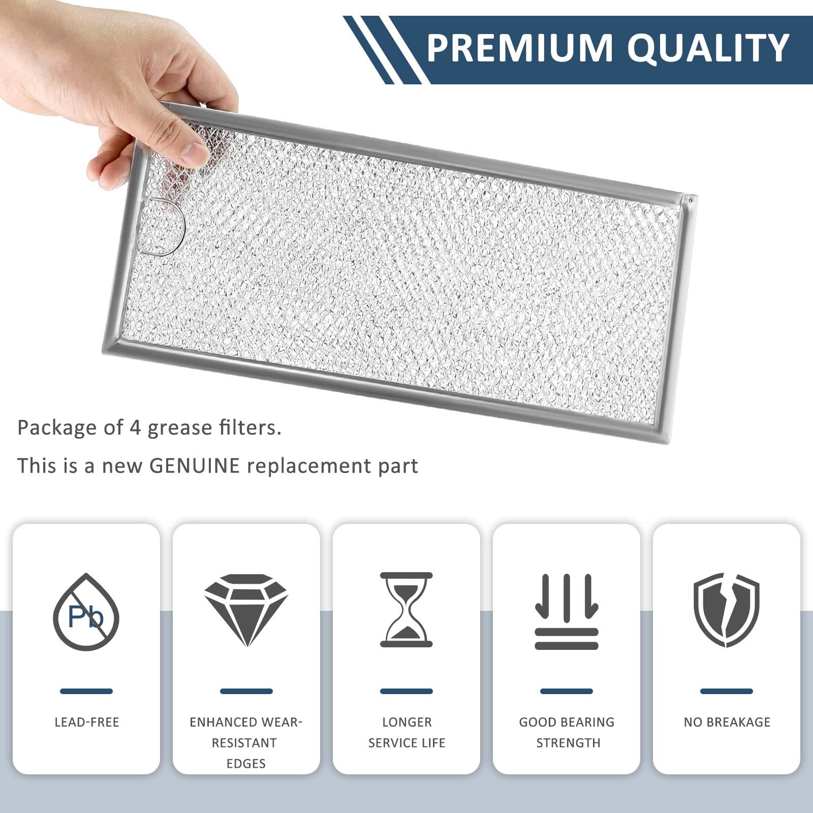 4 Pack Microwave Grease Filters - Compatible with Whirlpool & GE Microwaves (WB06X10596) - 13