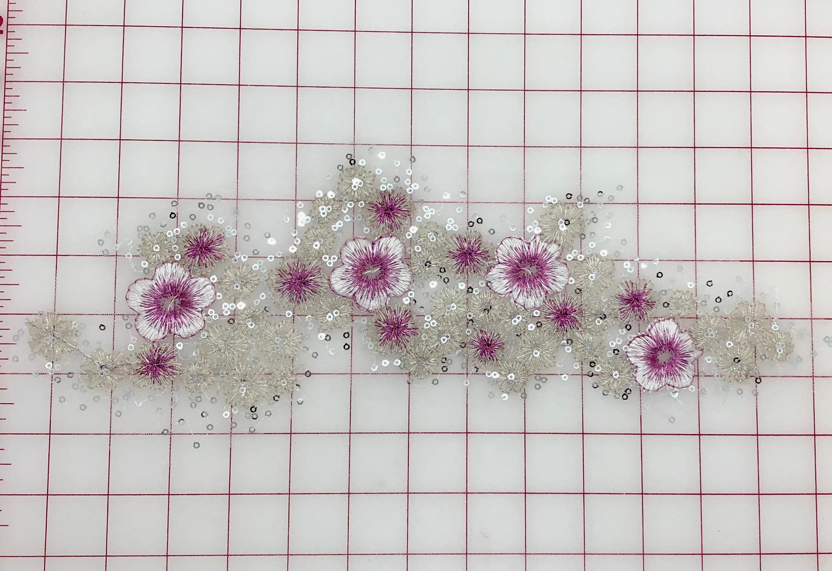 Applique Sequined Lace Flower Motif Rose and Silver - Elegant DIY Embellishment for Wedding Dresses, Home Decor & Craft Projects