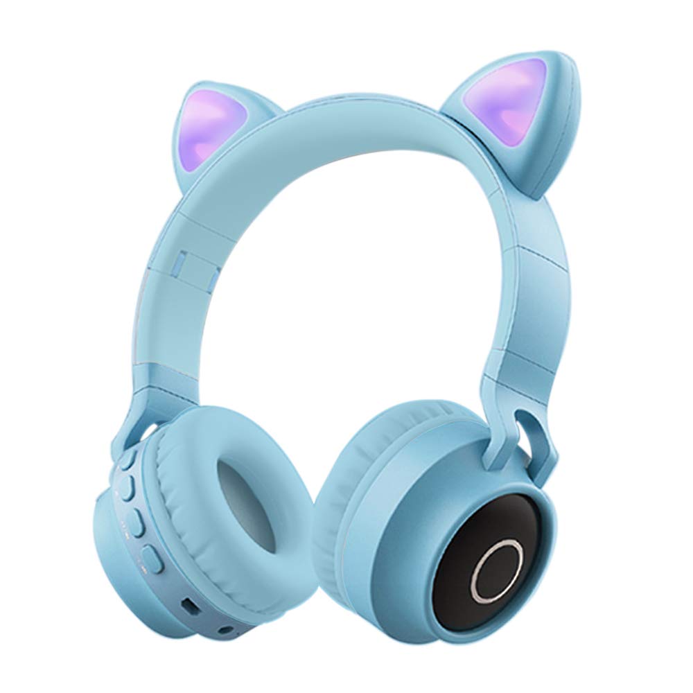Viwind Kids Bluetooth Headphones Wireless Over-Ear Headset with Microphone, Cat Ear Design, SD/TF Card Slot, Stereo Sound, Wireless & Wired Mode for Girls Boys Teens Students - Blue | Perfect for School, Travel, Online Learning & Gaming