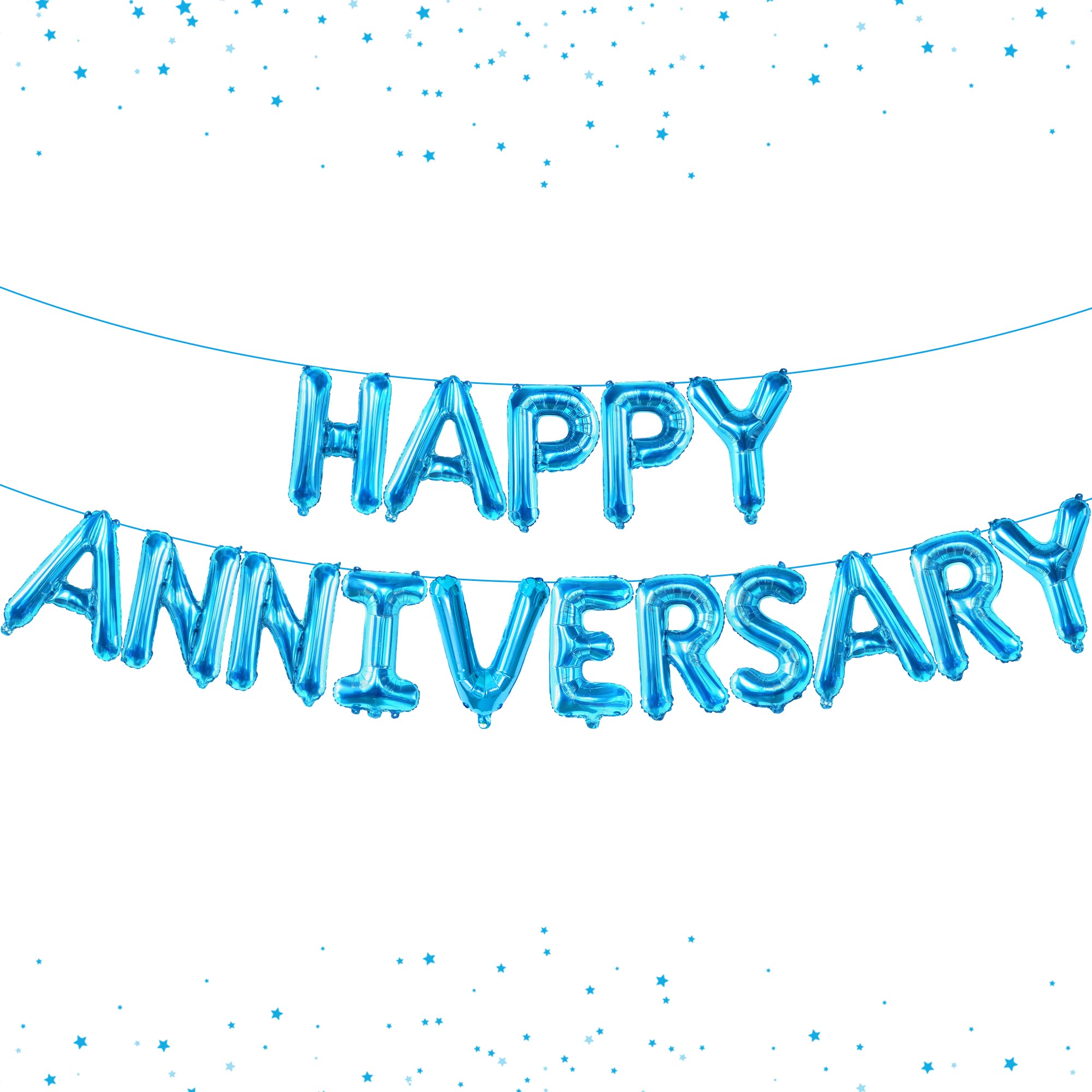 KatchOn Blue Happy Anniversary Balloons - 16 Inch Large Foil Balloons with Banner & Backdrop for Anniversary Party Decorations, Wedding, Birthday & Special Events