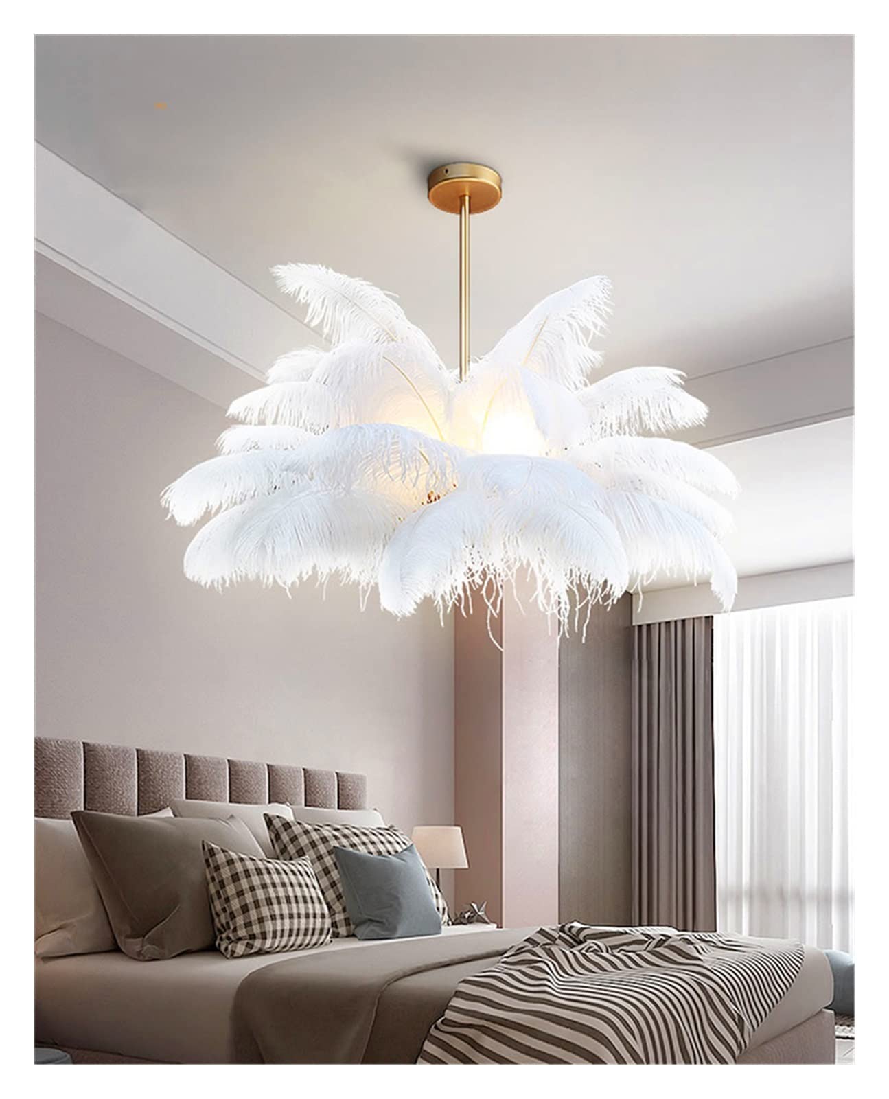 Modern LED Feather Chandelier - 80cm Hanging Light for Living Room & Bedroom