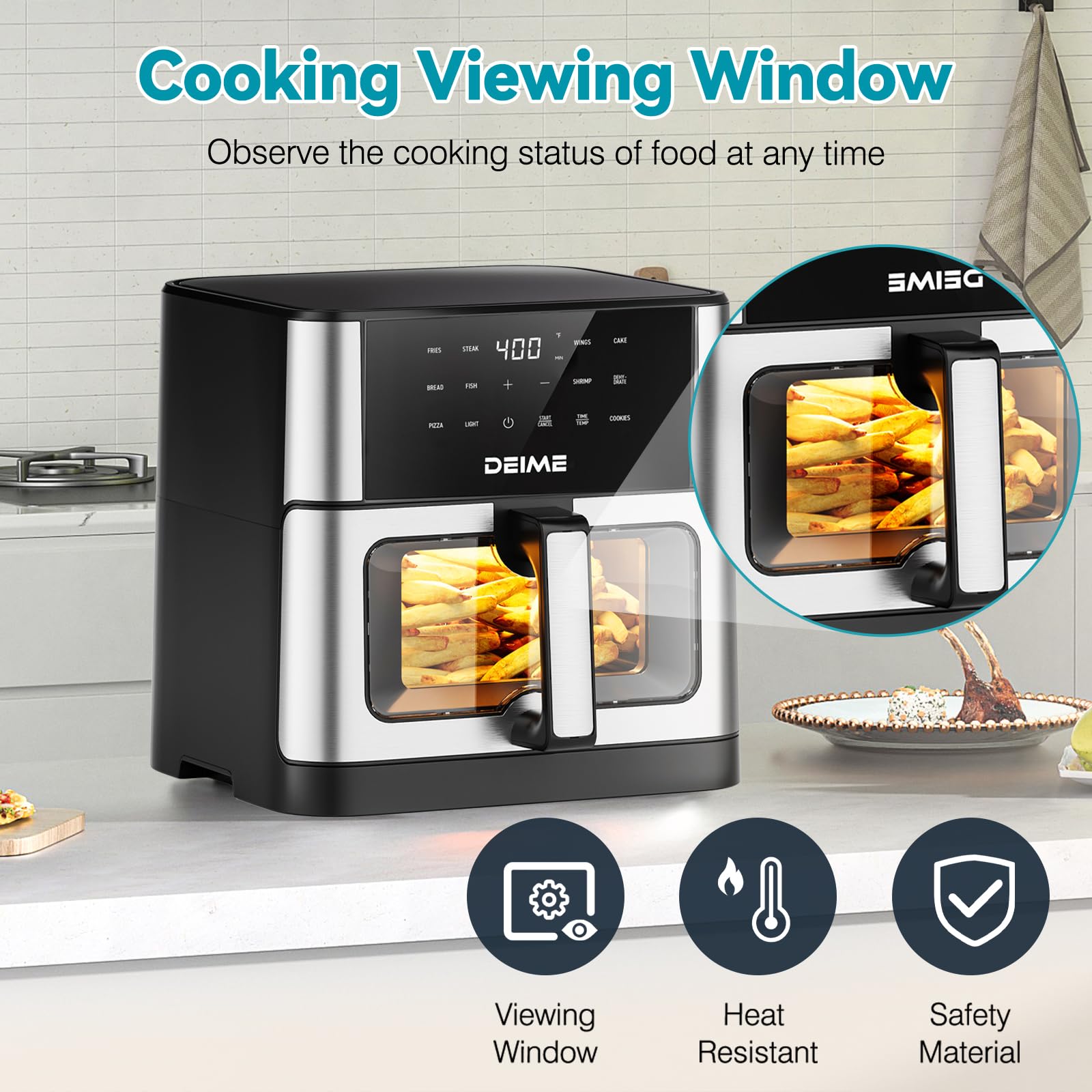 DEIME 10.2 QT Large Capacity Air Fryer - 1700W Oil-Free Healthy Cooker with 10 Presets, Non-Stick Basket & Visual Cooking Window - Perfect for Family Meals, Quick Snacks & Healthy Cooking
