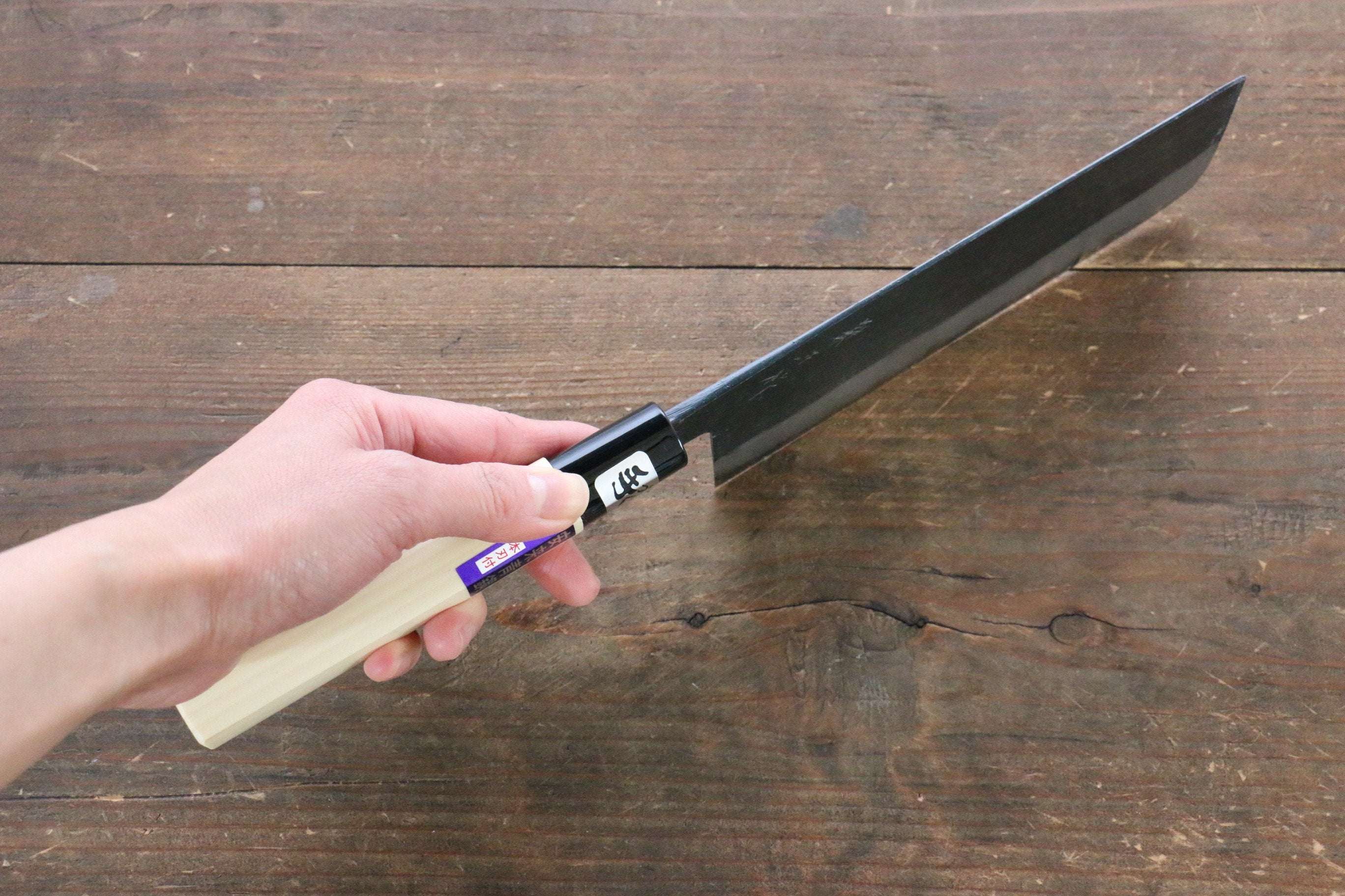 Kanetsune Blue Steel No.2 Kurouchi Nakiri Knife 165mm with Magnolia Handle - Japanese Vegetable Knife for Precise Chopping & Slicing in Professional Kitchens & Home Cooking