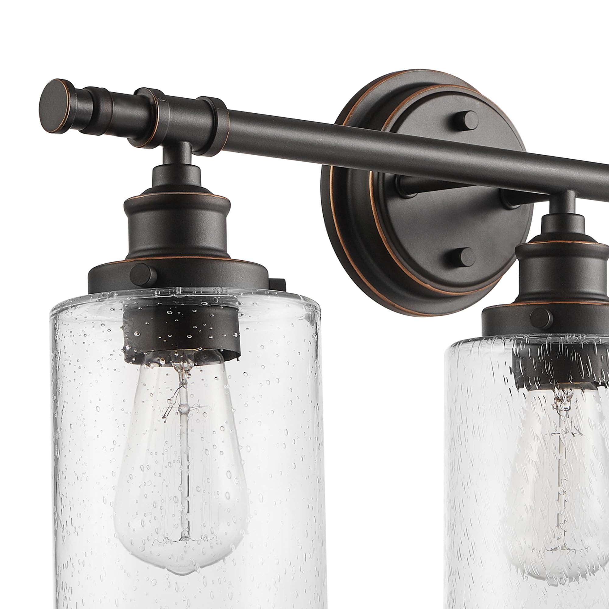 Globe Electric 51415 Camden 5-Piece Bathroom Set - 3 Vanity Lights with Seeded Glass Shades, Towel Bar, Ring, Robe Hook & Toilet Paper Holder in Bronze Finish | Perfect for Modern Bathroom Decor & Vanity Lighting