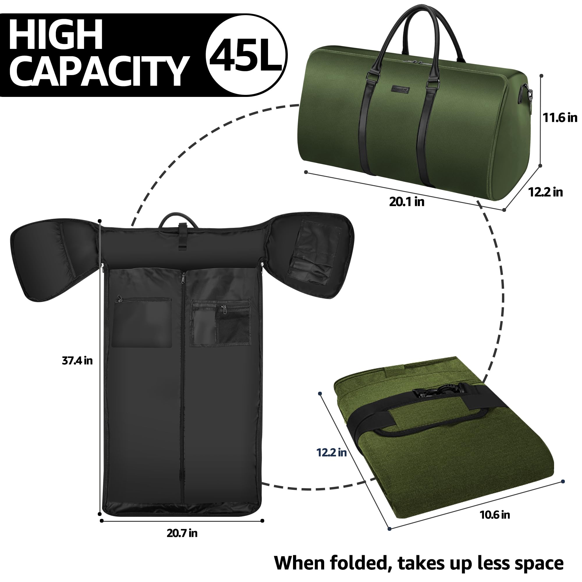 UNIQUEBELLA Convertible Carry-On Garment Bag for Travel - Duffle Flight Bag with Adjustable Shoulder Strap for Men & Women - Perfect for Business Trips, Weekend Getaways & Airplane Carry-On Luggage