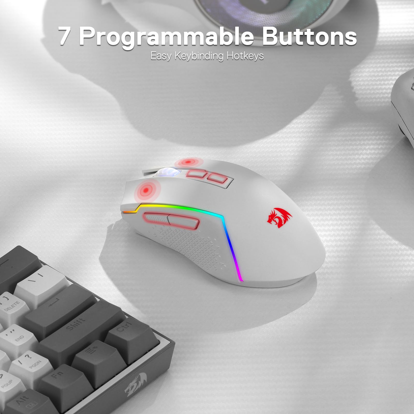 Redragon M693 Wireless Gaming Mouse - 8000 DPI Wired/Wireless Mouse with 3-Mode Connection (BT & 2.4G), 7 Programmable Buttons, Long Battery Life for PC, Mac, Laptop - Perfect for FPS, MOBA & MMO Gaming