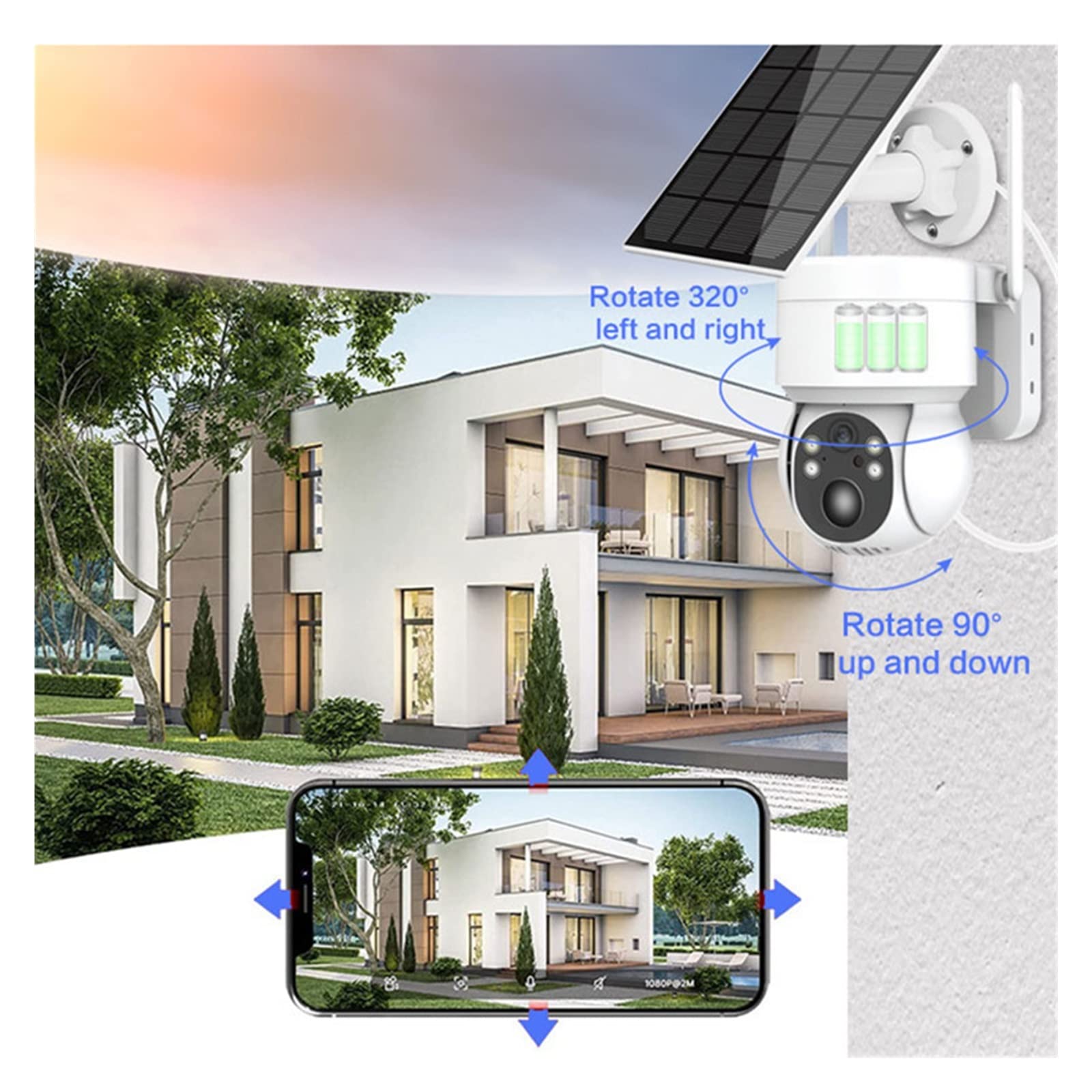 4MP Solar Security Camera Outdoor Wireless WiFi PTZ CCTV - IP Camera with Rechargeable Battery, No SD Card Needed | Perfect for Home Surveillance, Yard Monitoring & Property Protection
