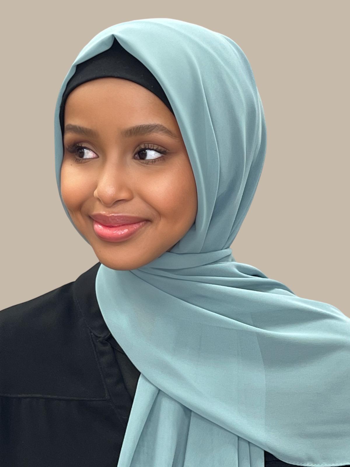 Luxury Chiffon Hijab Scarf - Soft Pale Cyan Muslim Headscarf for Women - Perfect for Prayer, Modest Fashion & Everyday Wear