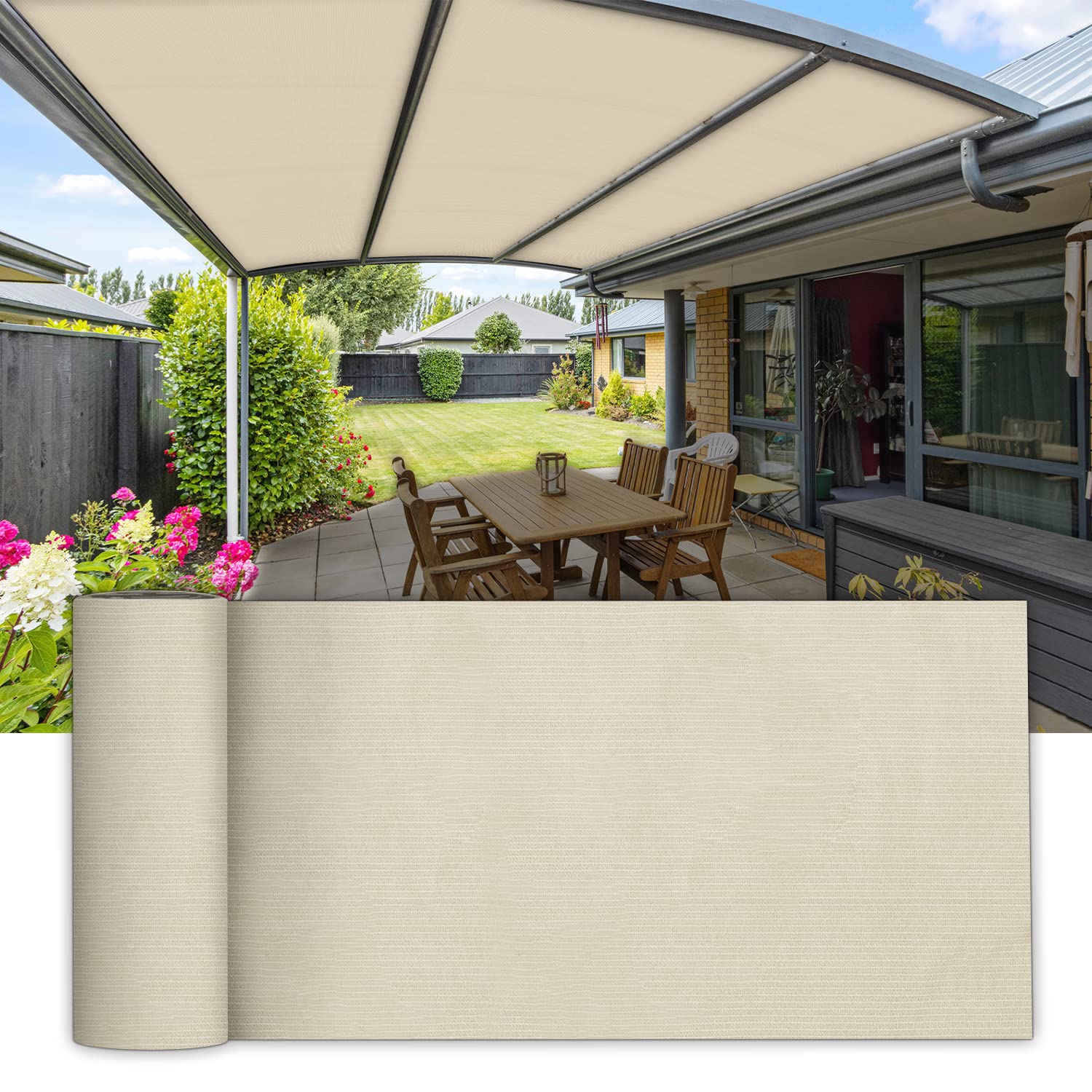 COARBOR 6Ft x 82Ft Beige Outdoor Shade Cloth - Sun Shade Fabric Roll for Pergola, Carport, Patio & Greenhouse - UV Protection Cover for DIY Backyard, Garden, Deck, Balcony & Yard Projects