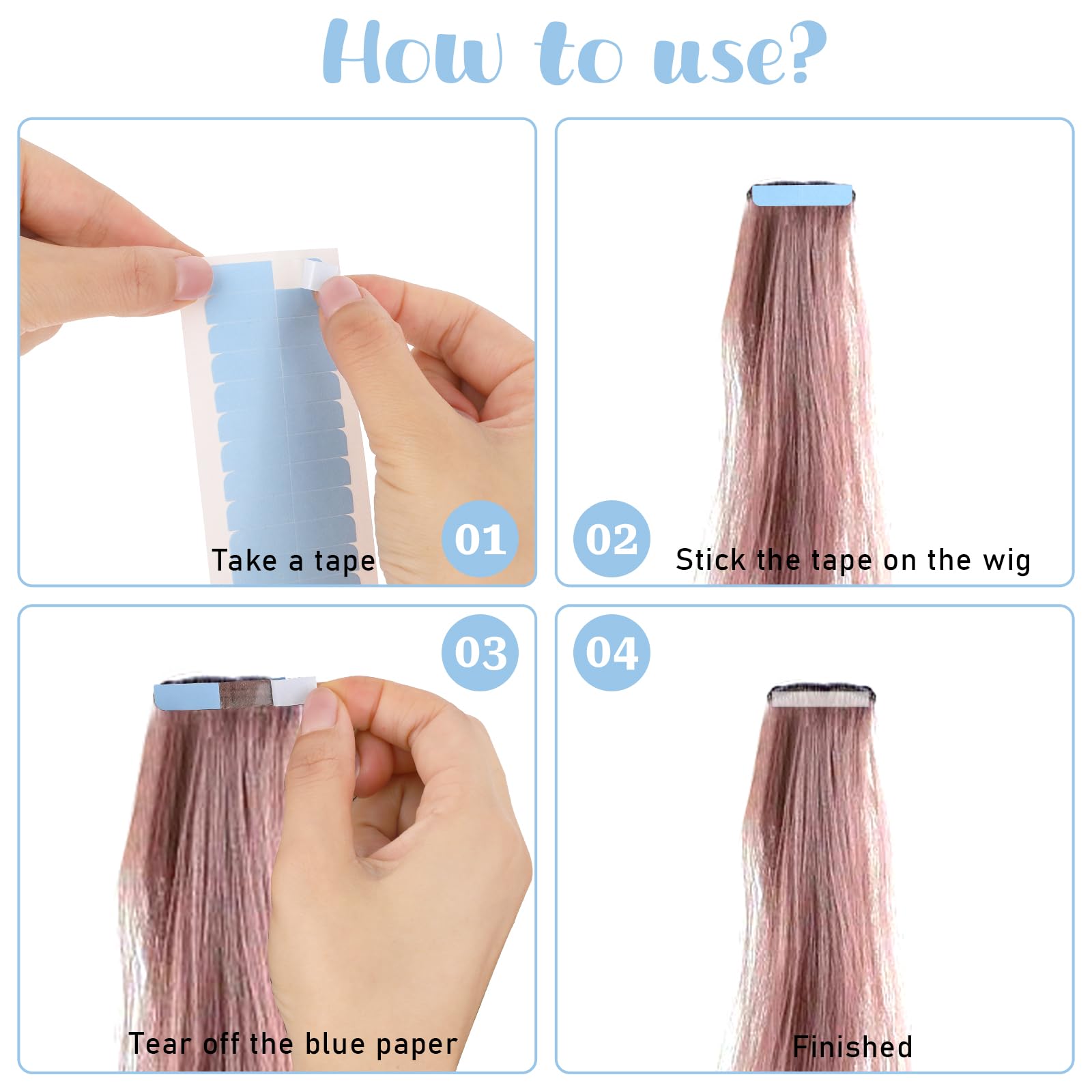120pcs Double Sided Hair Extension Tape - Invisible Waterproof Adhesive for Human Hair Extensions & Wigs - Beauty Tools (Blue) - Perfect for Salon Use, DIY Hair Styling & Long-Lasting Hold