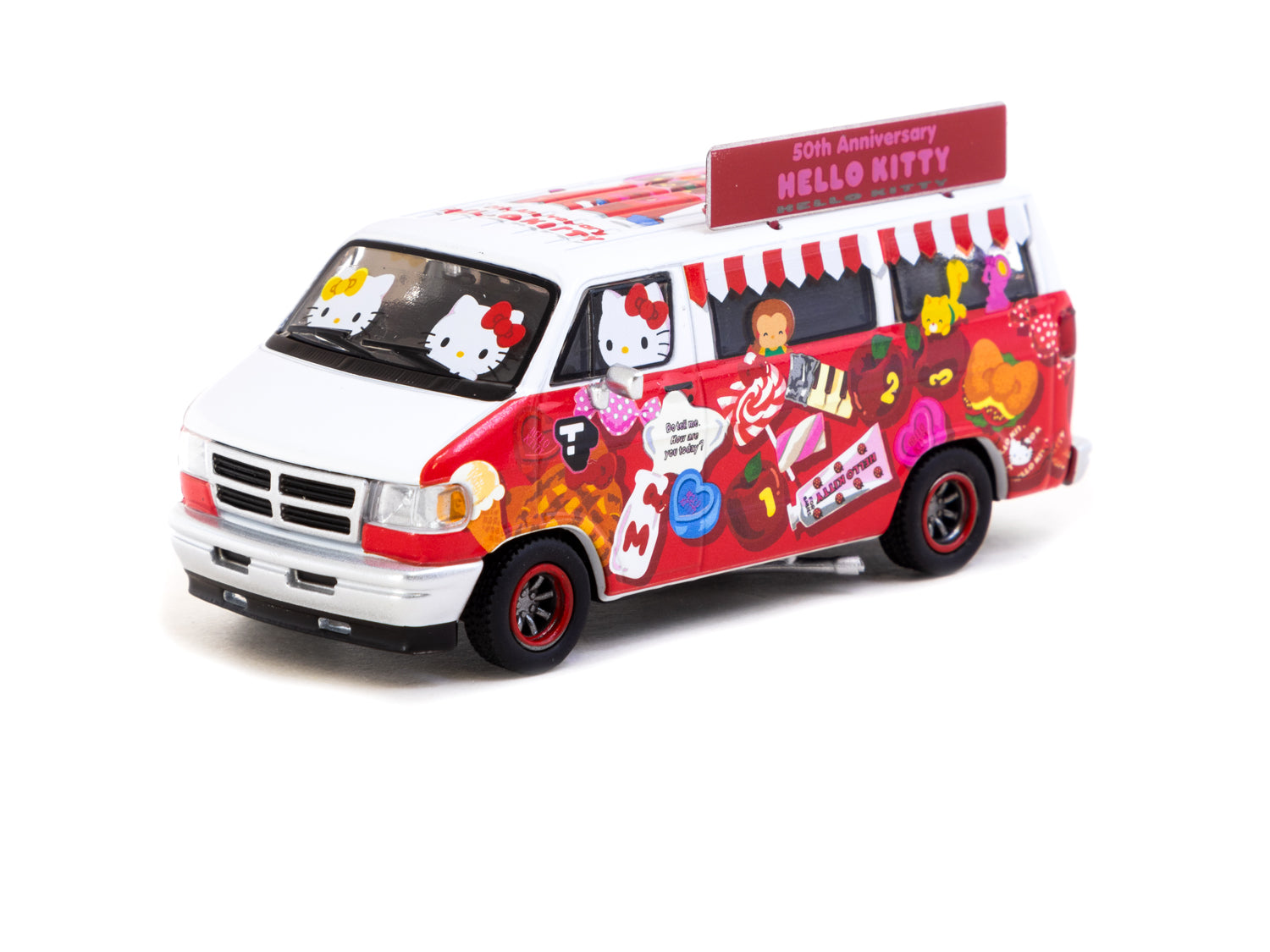 Tarmac Works 1/64 Scale Dodge Van Hello Kitty Food Truck Diecast Model Car - Perfect for Collectors, Kids Play & Home Decoration