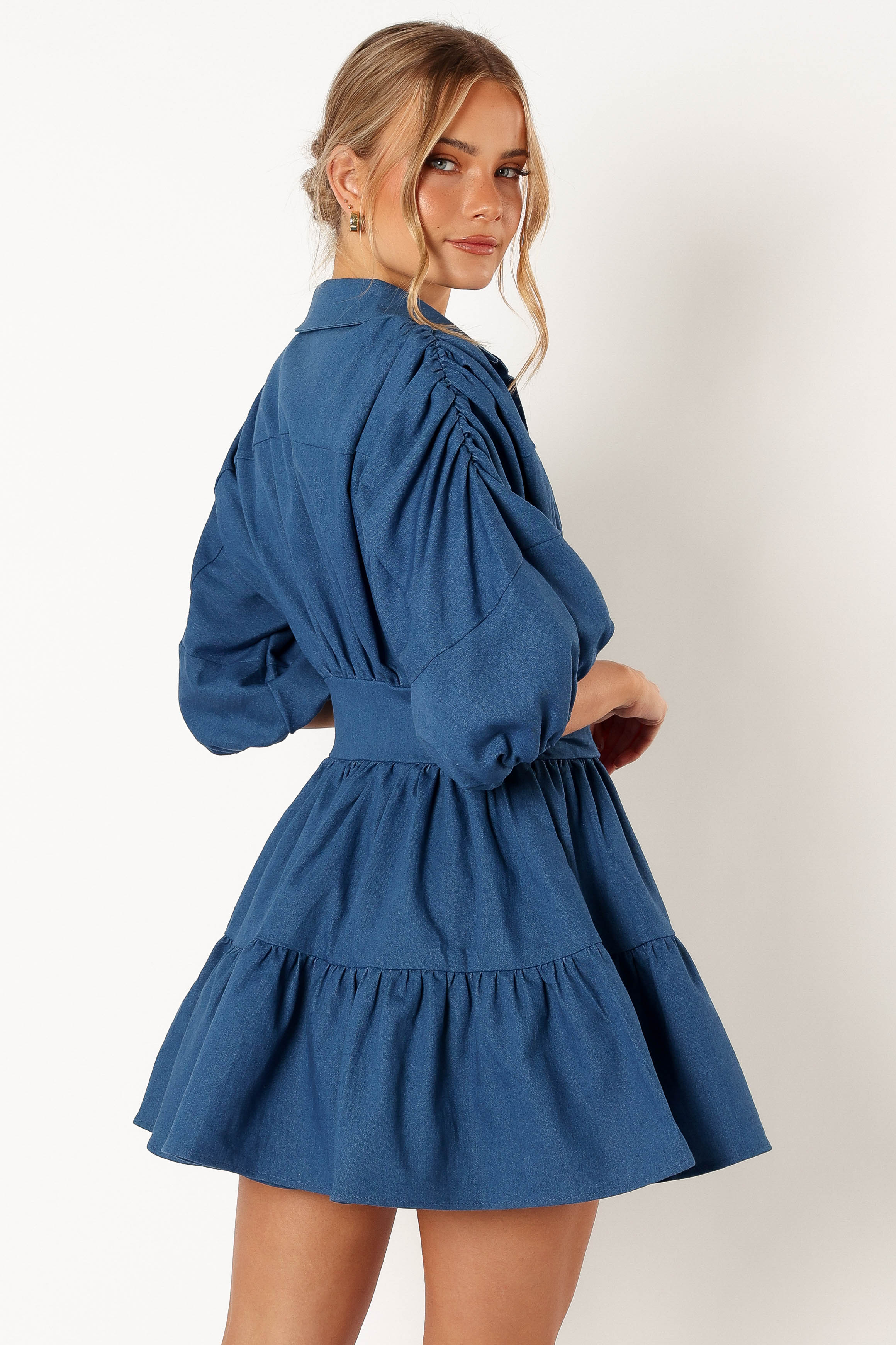 Francis Long Sleeve Mini Dress - Blue Denim Women's Fashion for Casual Outings & Date Nights