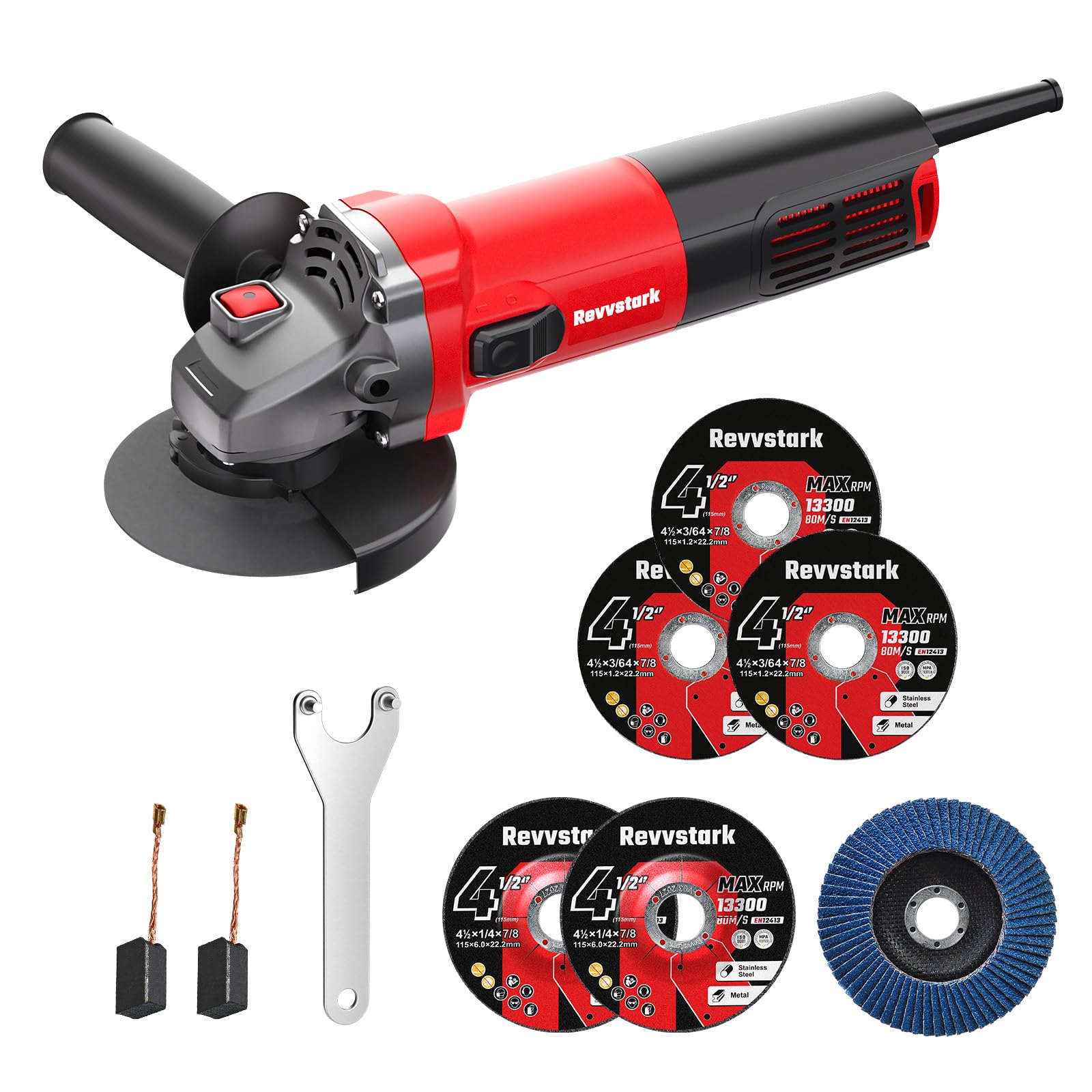 7.5-Amp 4-1/2 Inch Angle Grinder - 12000 RPM Electric Power Tool with Cutting Wheel, Grinding Wheel & Flap Disc - Perfect for Metal Cutting, Grinding, Polishing & DIY Projects