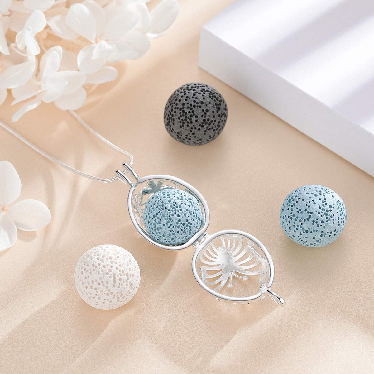 2 Pack Essential Oil Diffuser Necklaces for Women - Lava Stone Aromatherapy Jewelry with Wise Owl & Dragonfly Pendants, 24