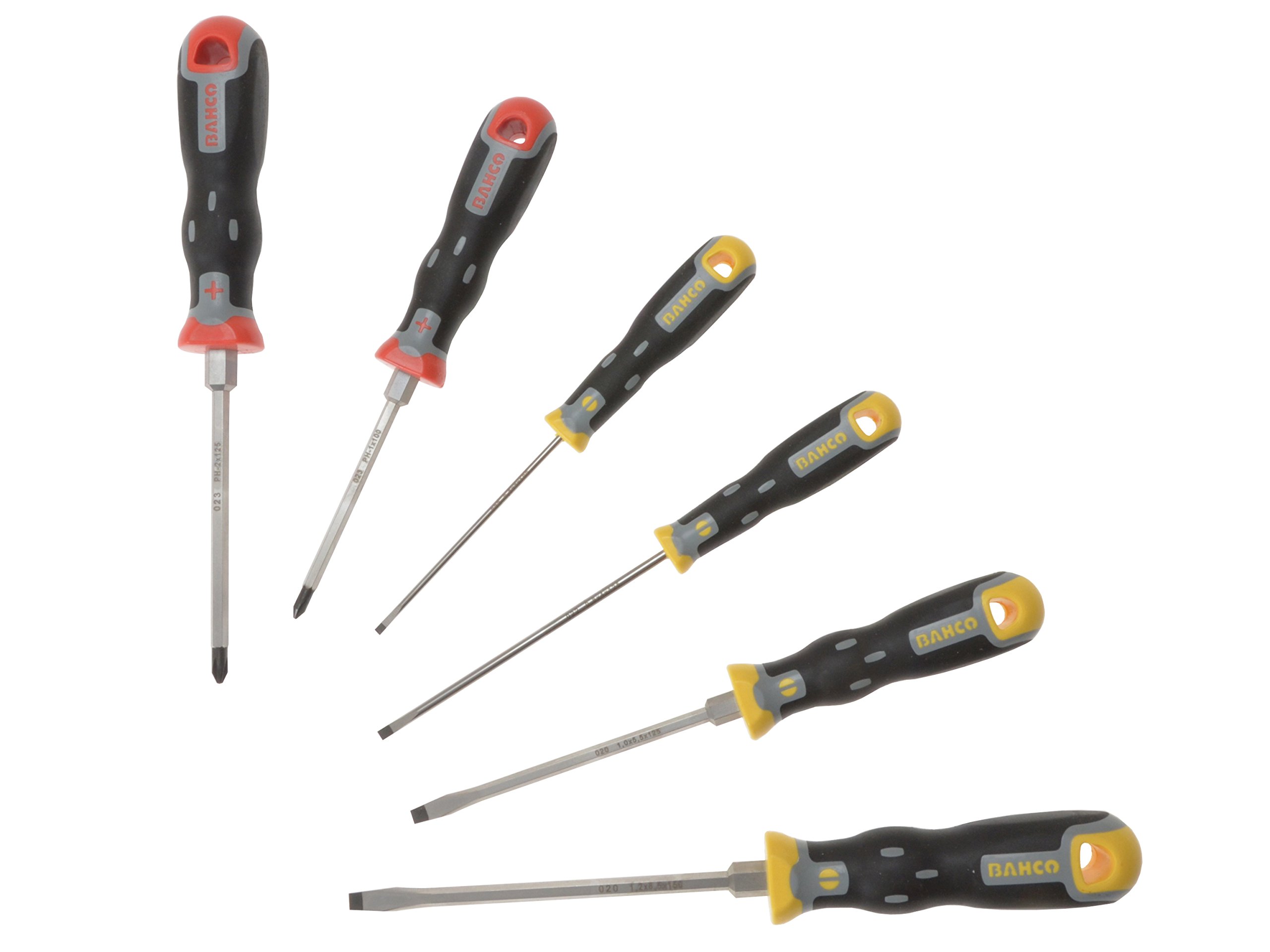 Bahco Tekno+ 6-Piece Screwdriver Set - 4 Slotted & 2 Phillips Head Screwdrivers (BAH202005) for Home Repair, DIY Projects, and Professional Use