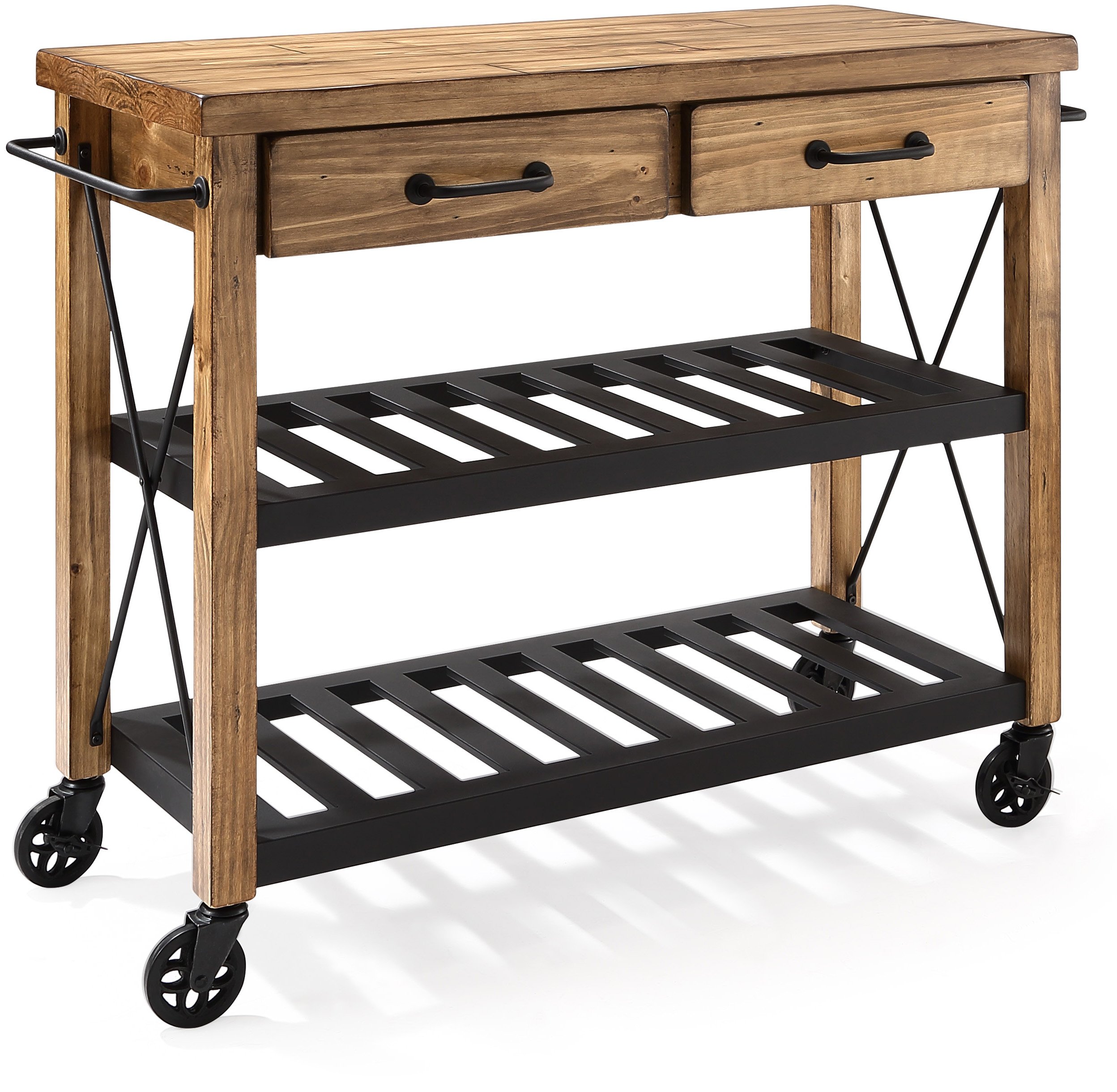 Crosley Furniture Roots Rack Industrial Rolling Kitchen Cart with Wheels - Natural Wood Finish | Perfect for Small Kitchen Storage, Mobile Bar Cart, or Farmhouse Style Home Decor