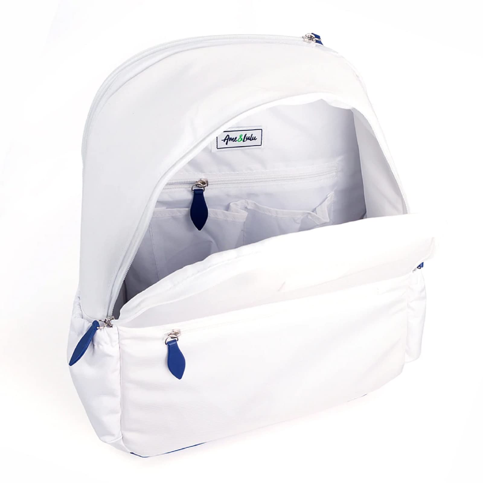Ame & Lulu Courtside 2.0 Tennis Backpack with Padded Adjustable Straps & 2 Exterior Water Bottle Pockets - White/Navy - Perfect for Tennis, Gym & Travel - 1 Count
