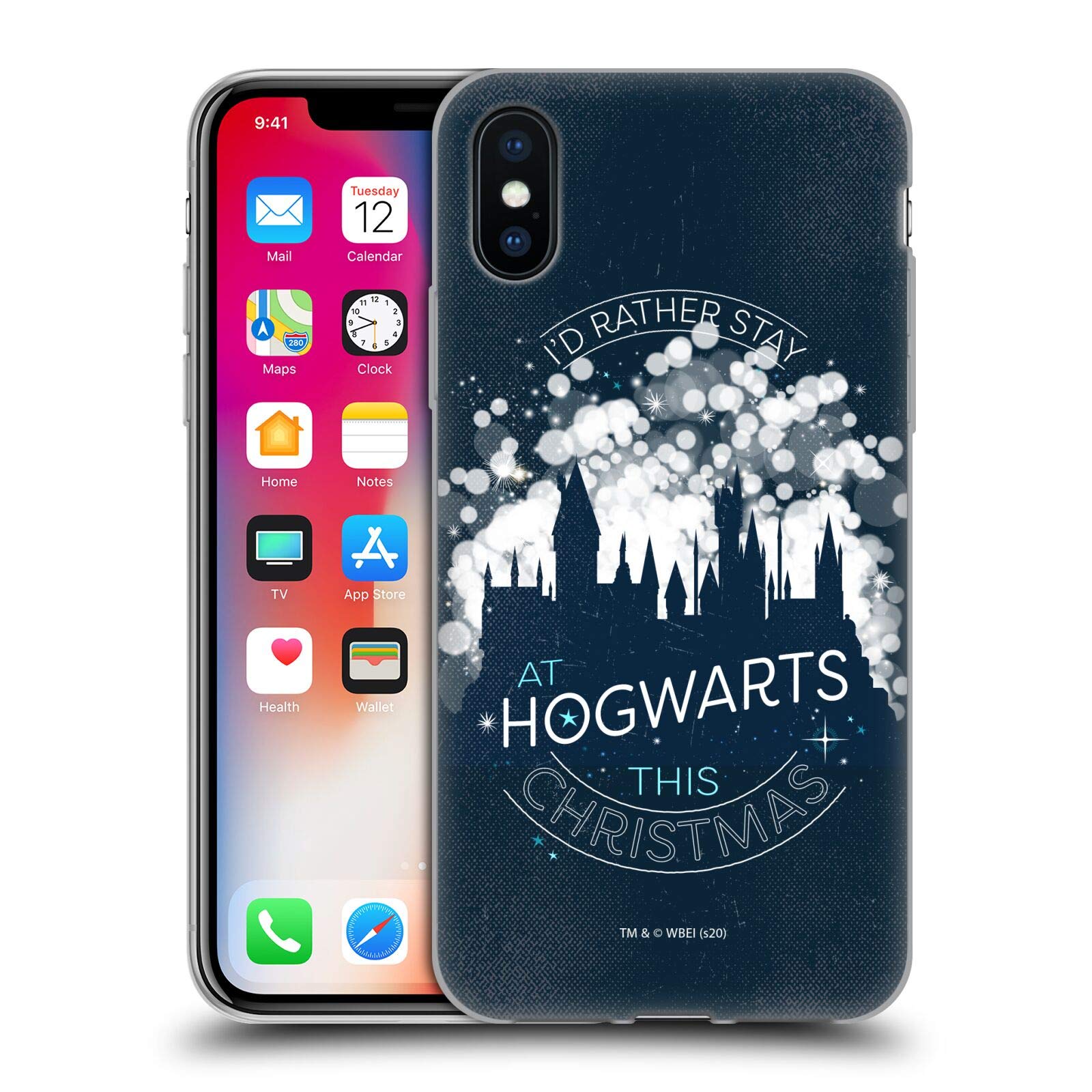 Officially Licensed Harry Potter Stay at Hogwarts This Christmas Deathly Hallows iPhone Case - Soft Gel Protective Cover Compatible with Apple iPhone X/Xs - Perfect Gift for Potter Fans & Holiday Season