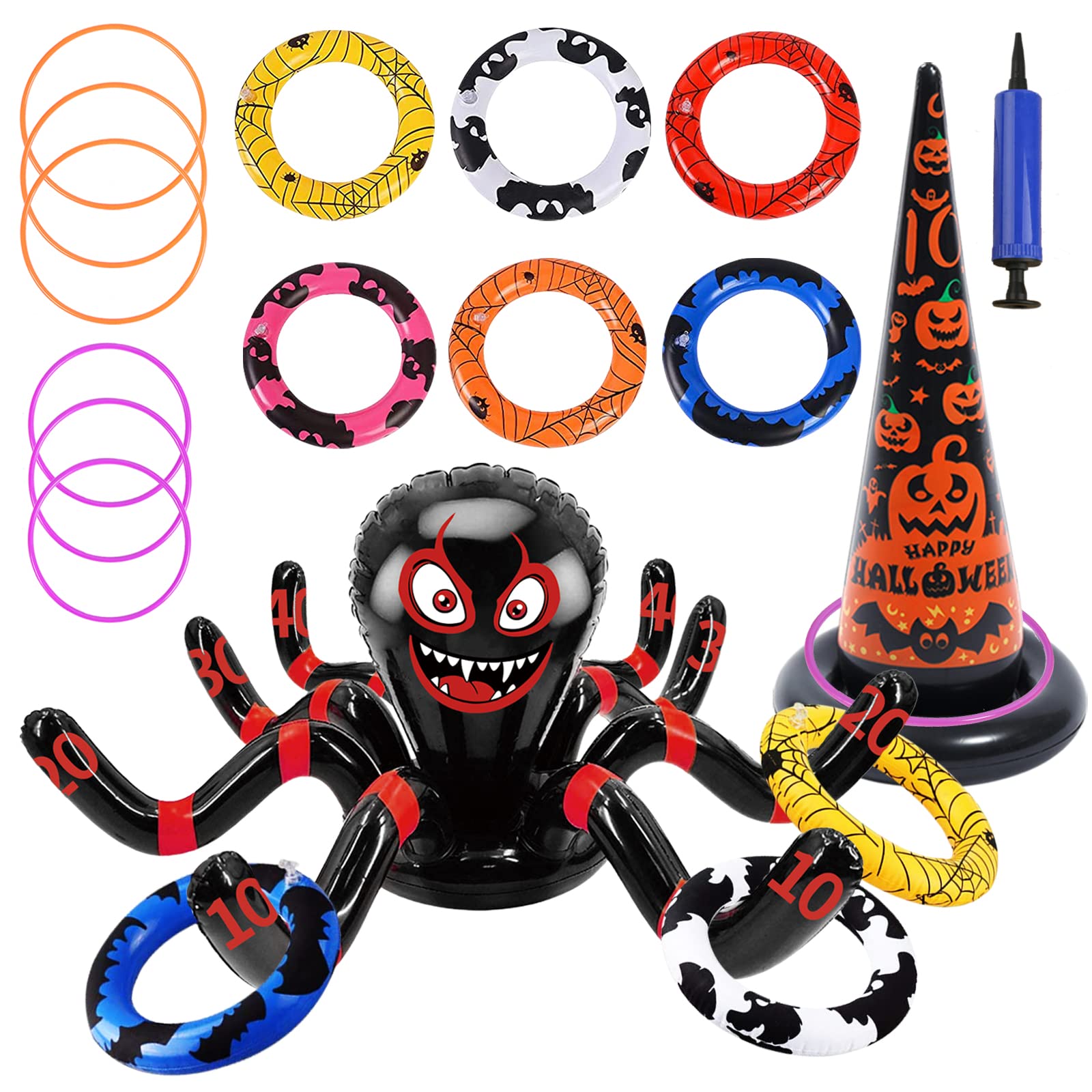 **Dokeawo Halloween Inflatable Spider Witch Hat Ring Toss Game Set for Kids & Adults - Fun Outdoor & Indoor Party Games for Halloween Celebrations**
