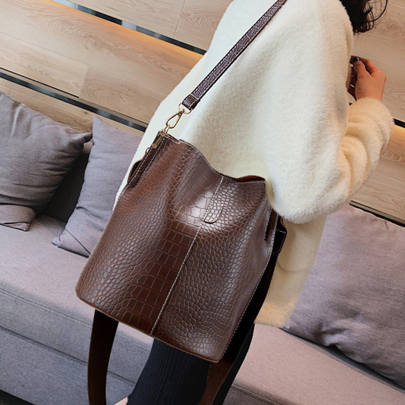 Eco-Friendly Vegan Leather Shoulder Bag - Wide Strap Bucket Bag & Crossbody Purse for Women | Perfect for Work, Travel & Everyday Use