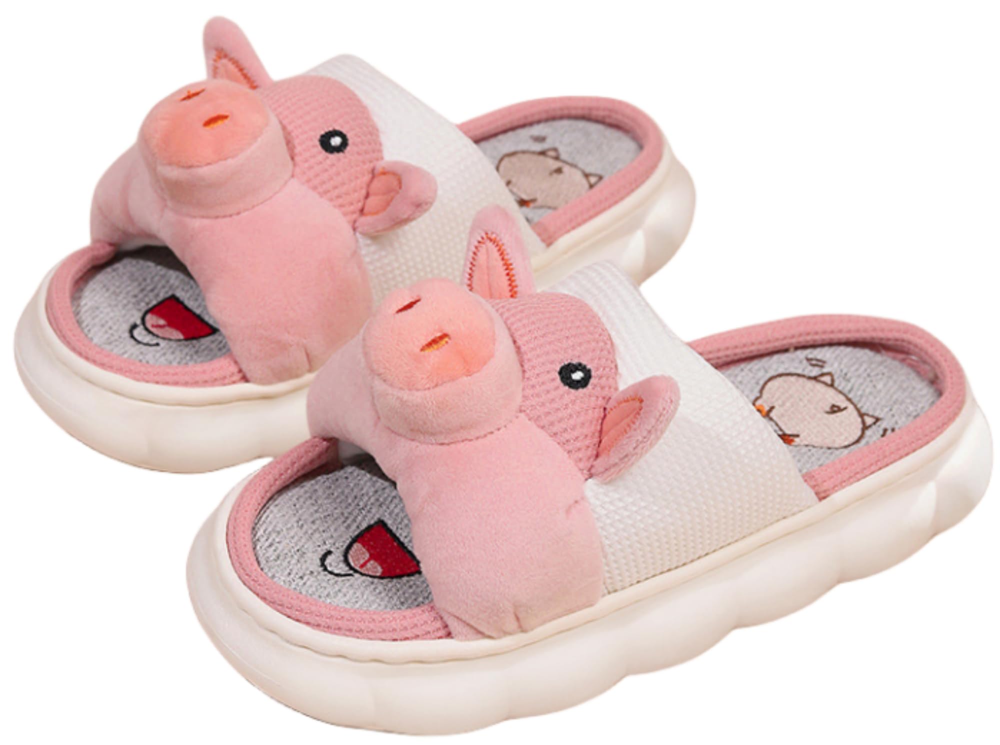 AZCHEN Women's Animal Slippers - Cute Cartoon Pig House Slippers, Soft Plush Linen Indoor Slippers for Women, Comfortable Home Footwear for Lounge, Bedroom & Gift Giving