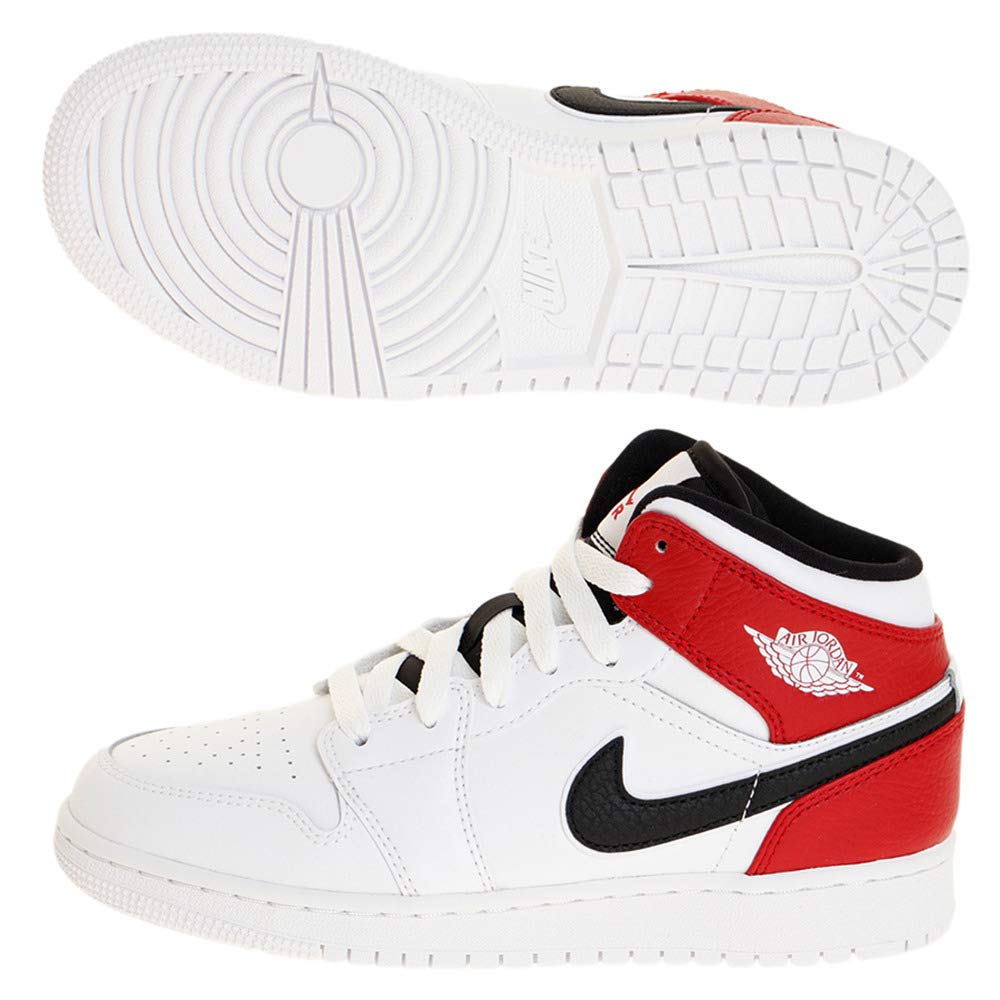 Jordan Youth Air 1 Mid (GS) Basketball Shoes - Size 5Y - White/Black/Gym Red - Kids' Sneakers for School, Sports & Casual Wear