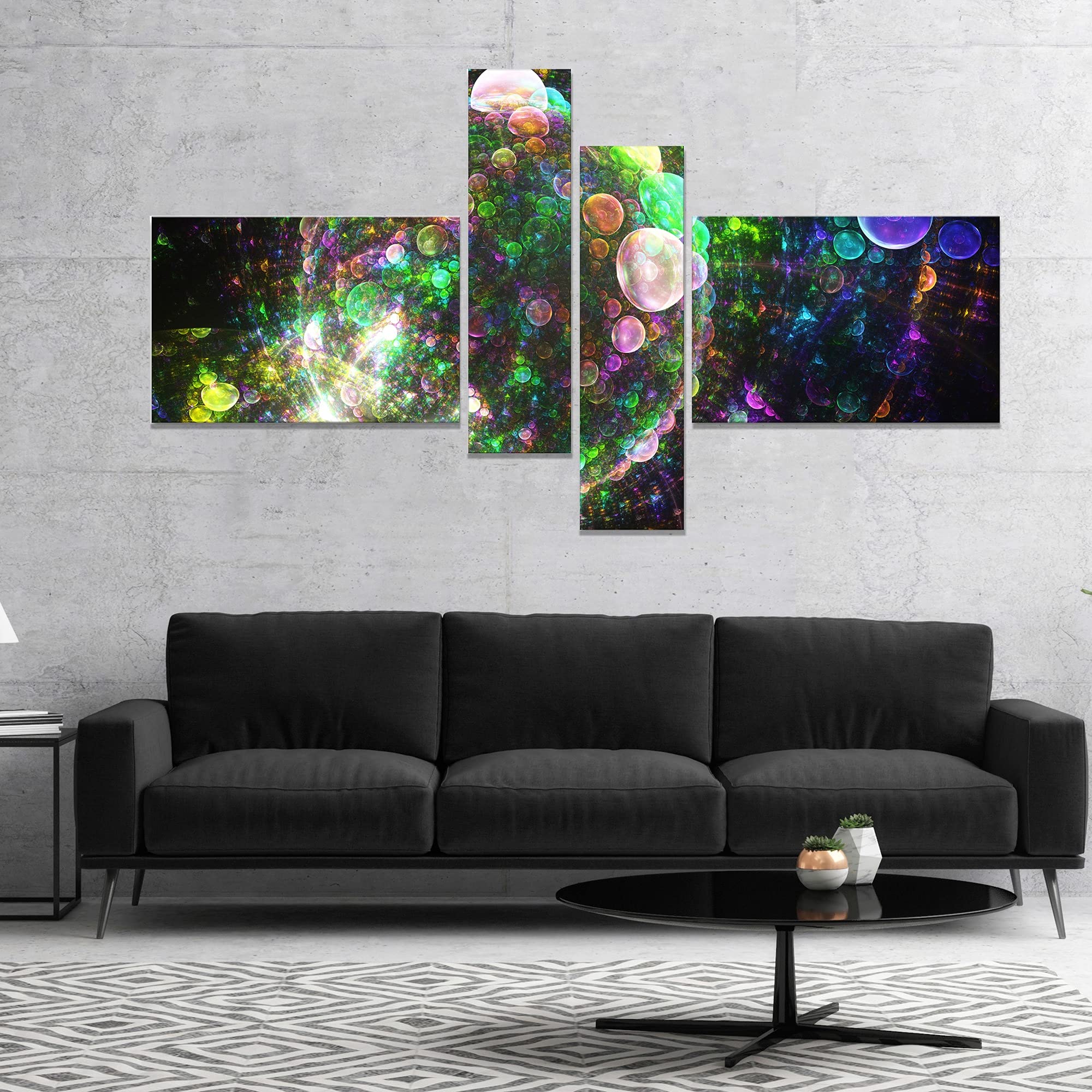 Abstract Canvas Wall Art - Multi-Color Spherical Planet Bubbles Painting - 60x32 Inch 4-Panel Modern Art Print - Perfect for Living Room, Bedroom & Office Decor