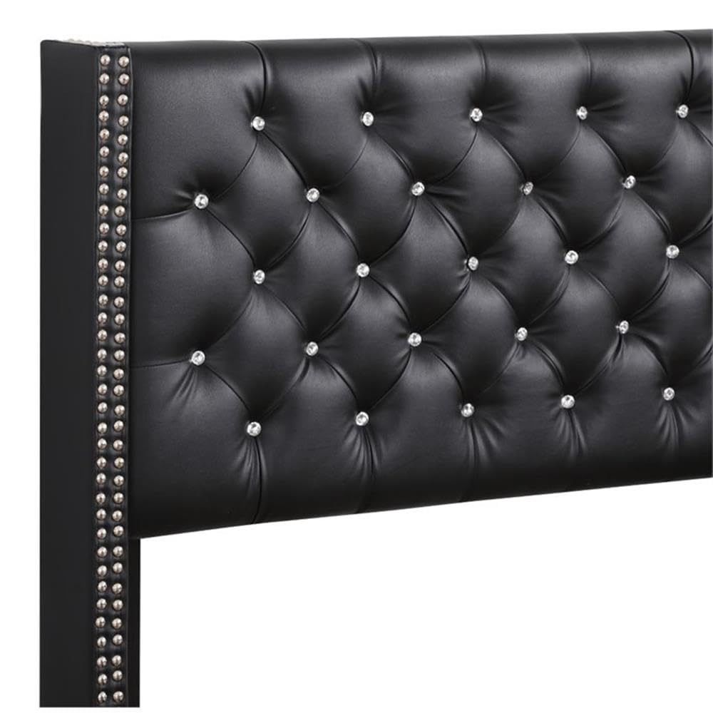 Glory Furniture Julie Velvet Upholstered Queen Bed Frame in Black - Luxurious Modern Bedroom Furniture for Master Bedroom & Guest Room