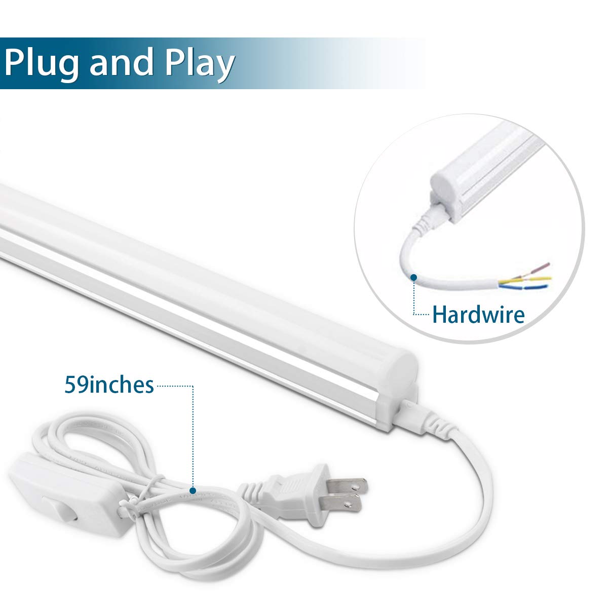 Barrina 18-Pack LED T5 Integrated Fixture - 4FT Super Bright White Light (2200lm, 6500K, 20W) - Shop, Ceiling & Under Cabinet Lighting with Built-in On/Off Switch - Perfect for Garages, Workshops, Kitchens & Retail Spaces