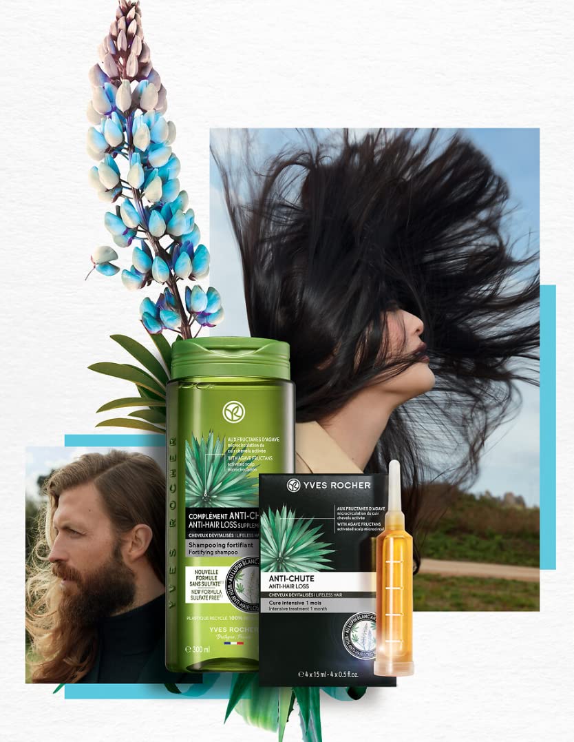 Yves Rocher Anti-Hair Loss Shampoo with Natural Ingredients - 300ml (10.1 fl oz) for Thicker, Stronger Hair - Perfect for Daily Hair Care & Scalp Nourishment
