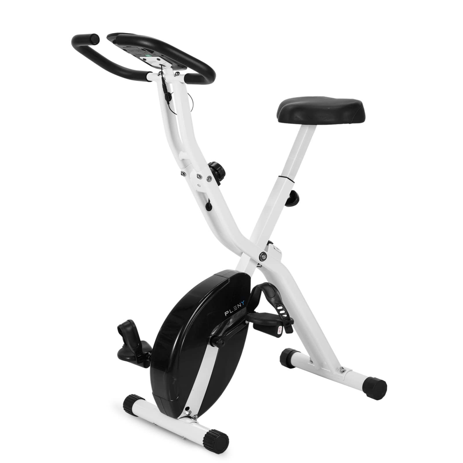 PLENY 3-in-1 Folding Exercise Bike for Home Gym - Magnetic Resistance Indoor Cycling Bike with Arm Workout Bands | Compact Foldable Stationary Bike for Cardio, Strength Training & Small Spaces
