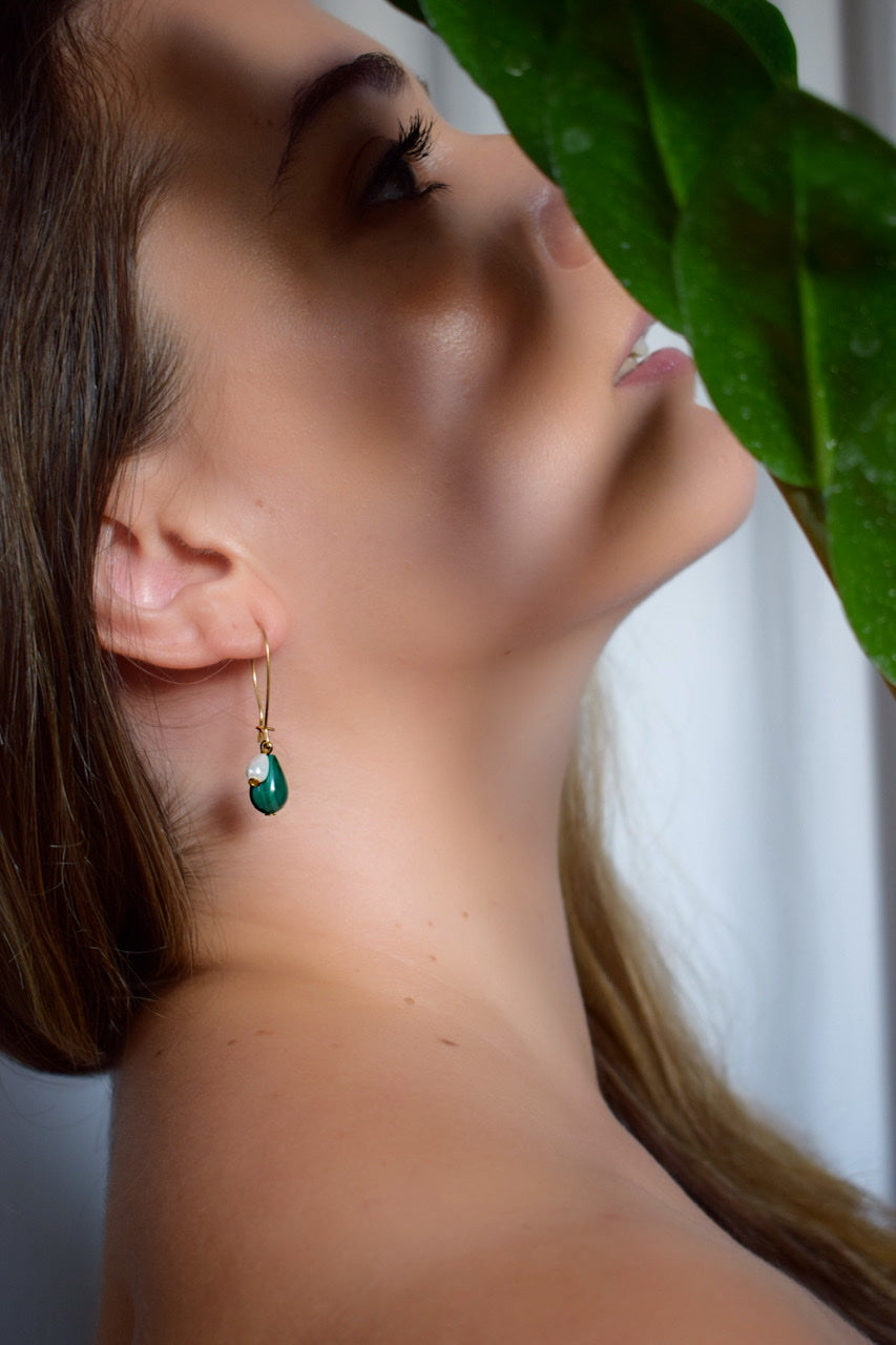 Penelope Malachite 3-in-1 Convertible Earrings - Stud, Hoop & Dangle Style for Women | Perfect for Parties, Weddings & Everyday Wear