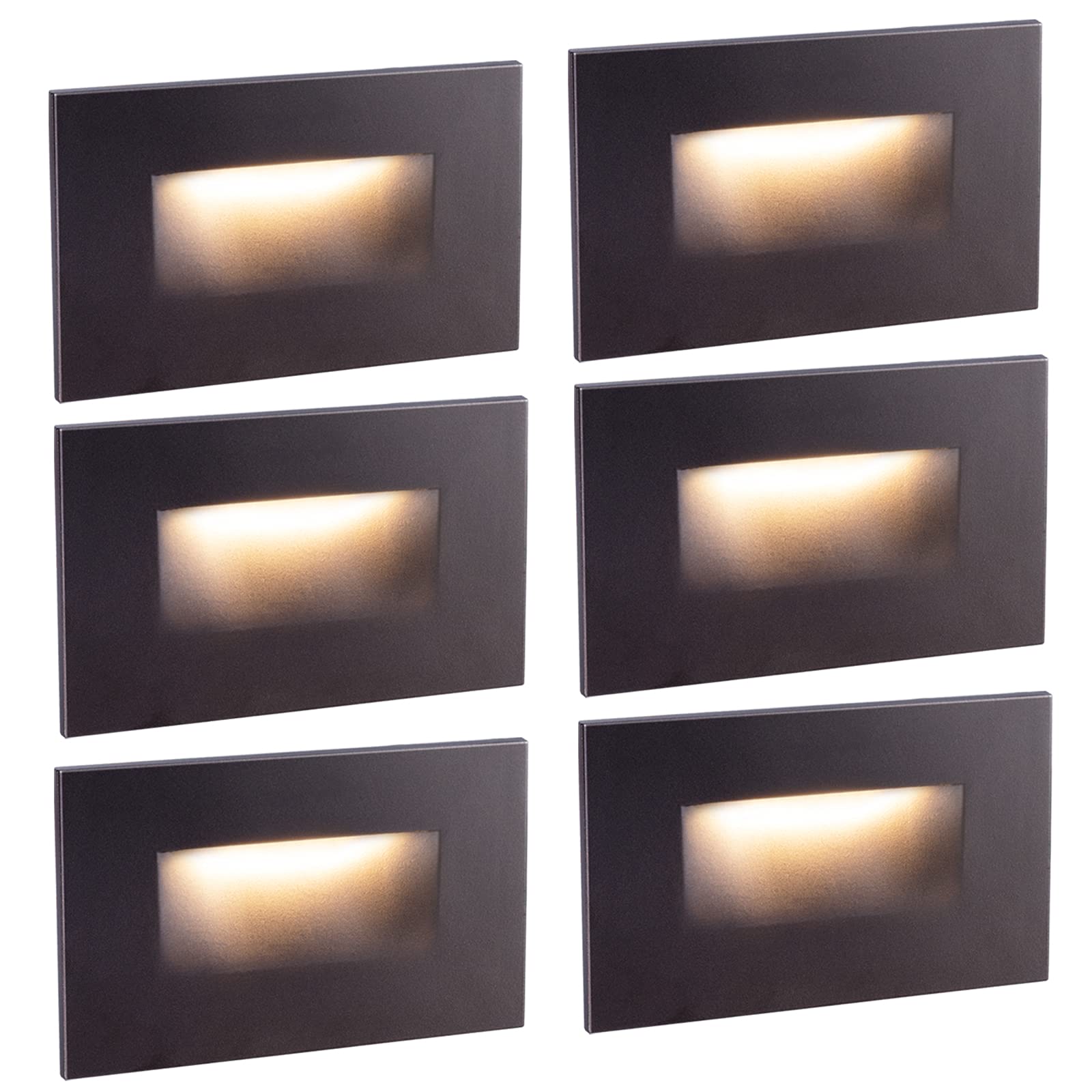 6 Pack Outdoor Step Lights - 120V Hardwired LED Deck Lights with 3CCT Selectable & Dimmable, Waterproof Brown Aluminum Stair Lighting for Indoor/Outdoor Use - ETL Wet Rated - Perfect for Patio, Garden, Staircase & Pathway Illumination