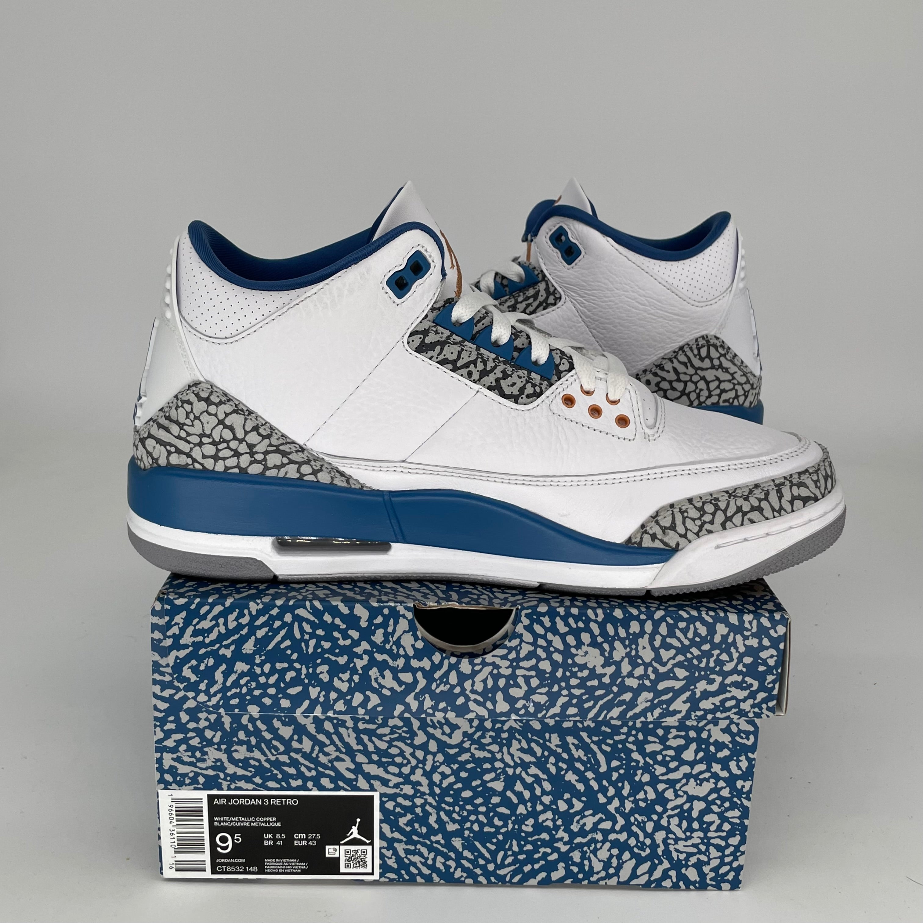 Original Air Jordan 3 Retro 'Wizards' Basketball Shoes - Size 9.5 (CT8532-148) for Men - Perfect for Streetwear, Sneaker Collecting & Casual Sports