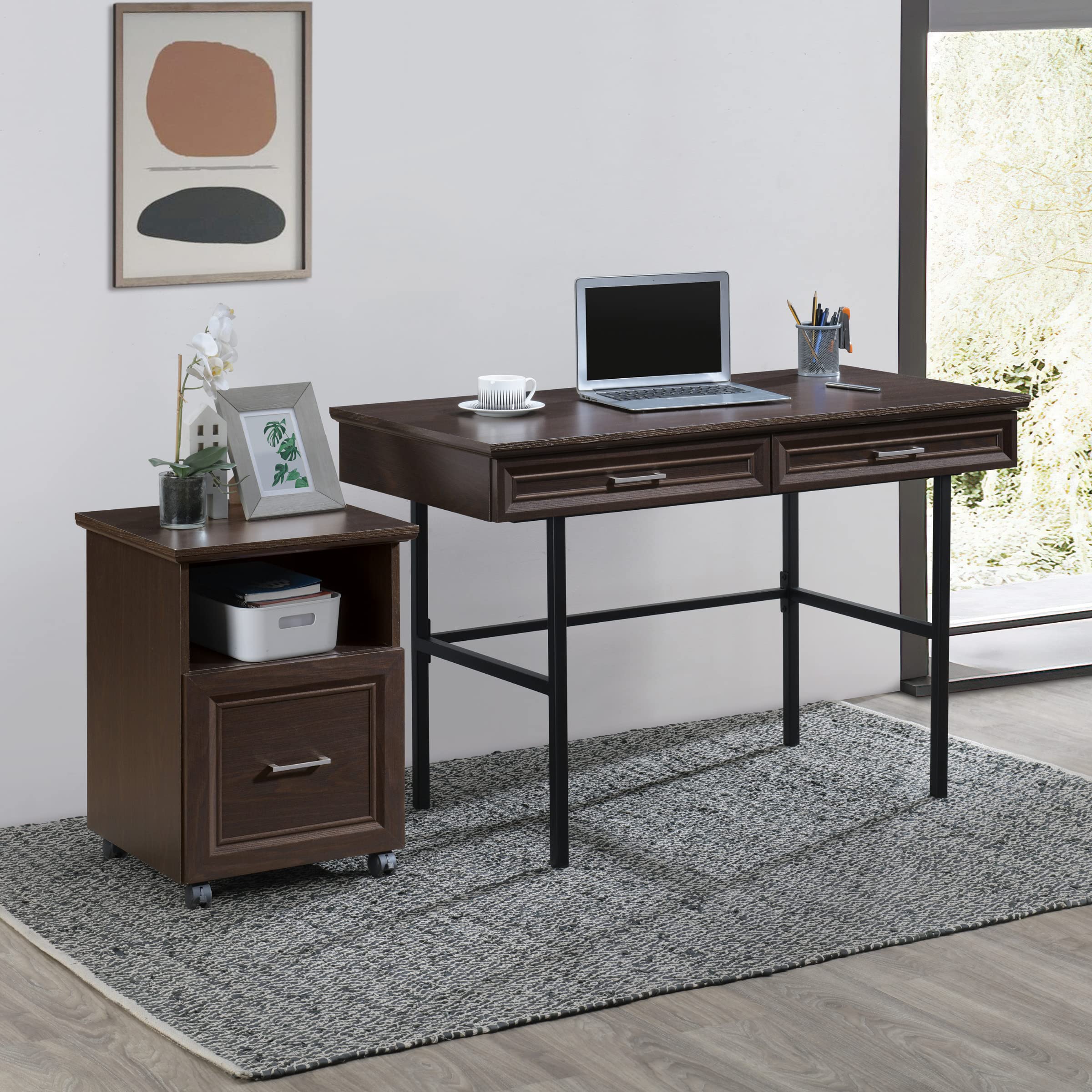 OSP Jefferson Rolling File Cart & Printer Stand with Lockdowel System - Espresso Finish Mobile Office Organizer for Home & Business Workspaces