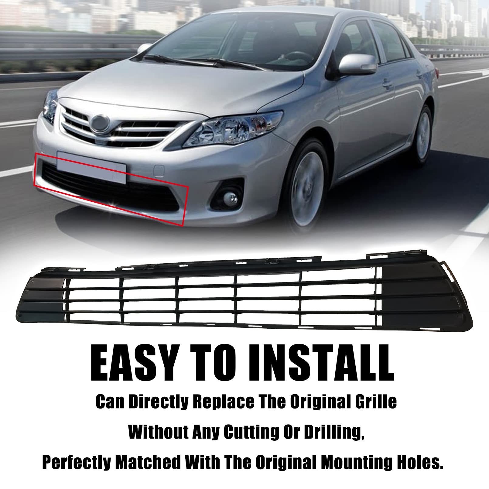 2011-2013 Toyota Corolla Front Bumper Lower Grille Replacement - Black Center Insert Grill Assembly (Part #5311202280 TO1036125) | Perfect for Car Restoration & Custom Upgrades
