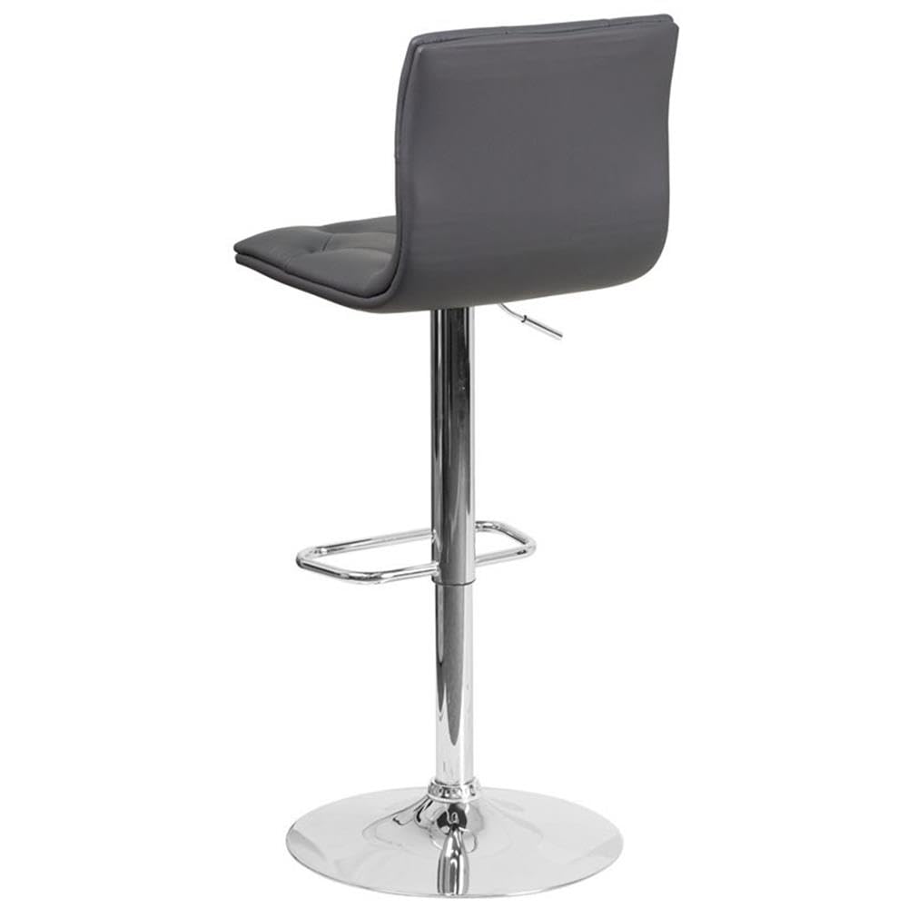 Premium Gray Faux Leather Tufted Adjustable Bar Stool Set of 2 - Modern Kitchen Island & Home Bar Seating for Dining & Entertaining