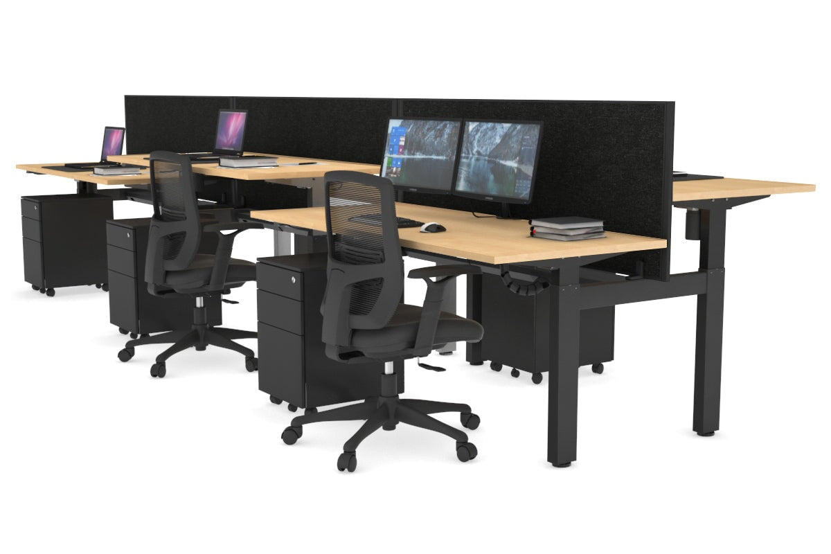 Just Right Height Adjustable 6-Person H-Shaped Workbench - Black Steel Frame [1600mm x 700mm] for Office, Workshop & Industrial Use