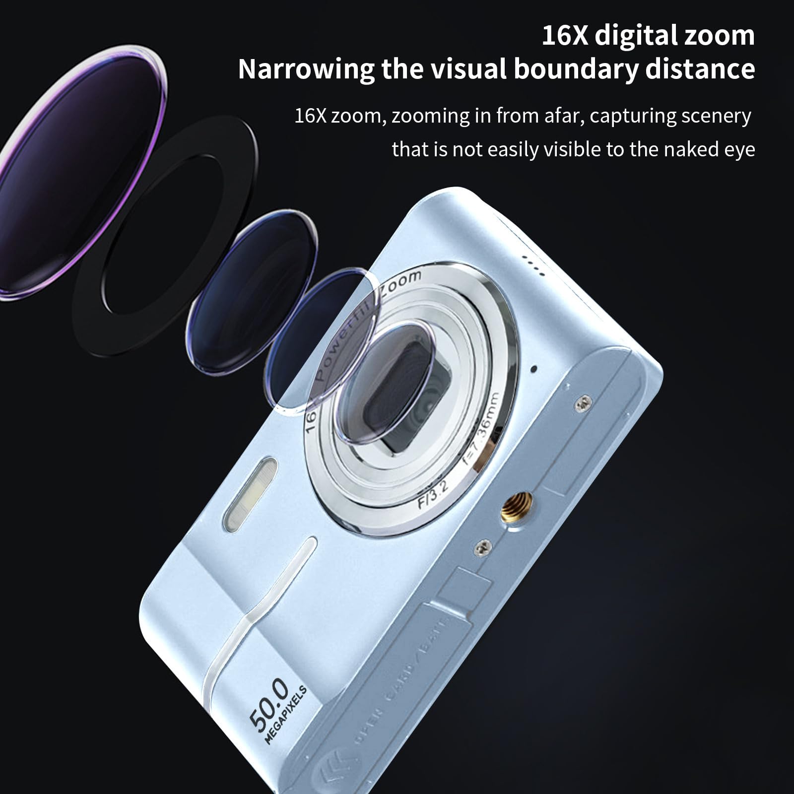 4K HD Digital Camera with 50MP Photos & 16x Zoom - Anti-Shake, Easy to Use Home Camera - Perfect for Travel, Vlogging, and Gift Giving
