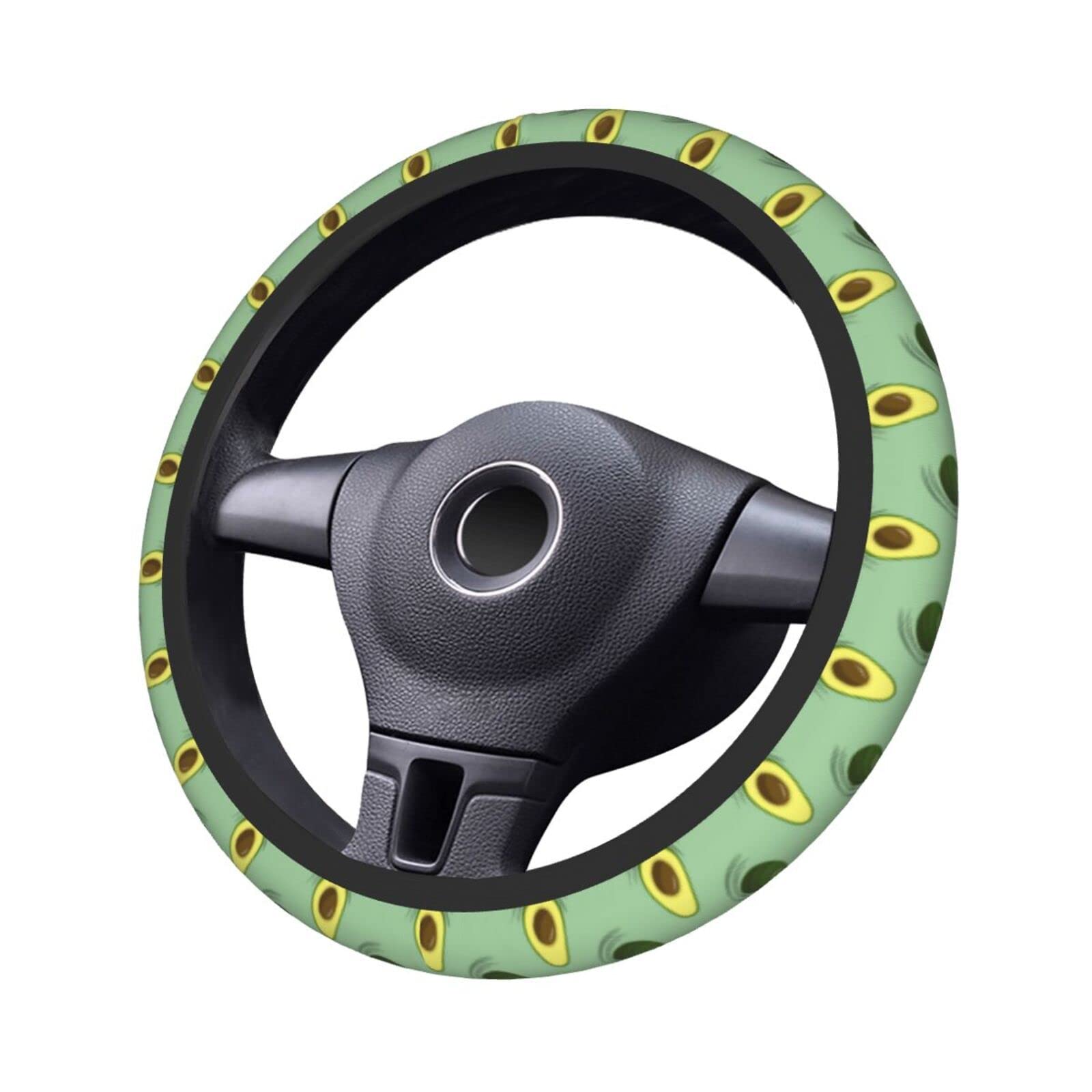 Universal 15 Inch Avocado Print Neoprene Steering Wheel Cover - Cute Car Accessory for Whole/Halves Avocado Lovers - Perfect for Summer Road Trips & Protecting Your Steering Wheel from Sun Damage