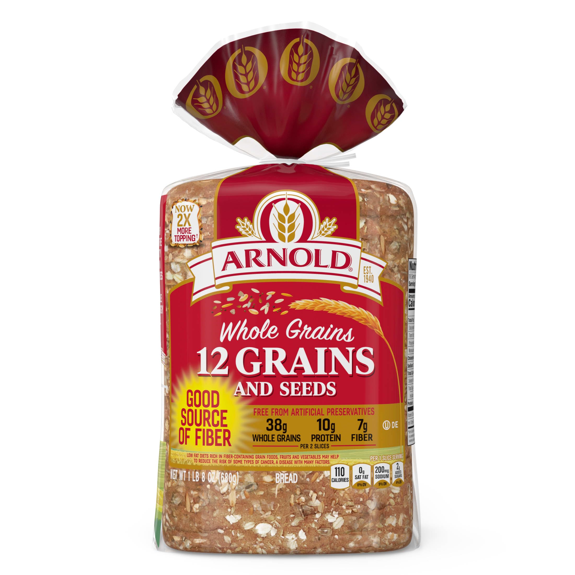 Arnold 12 Grains and Seeds Whole Grain Multigrain Bread - 24 oz Bag | Healthy High Fiber Sandwich Bread for Breakfast, Lunch & Snacks