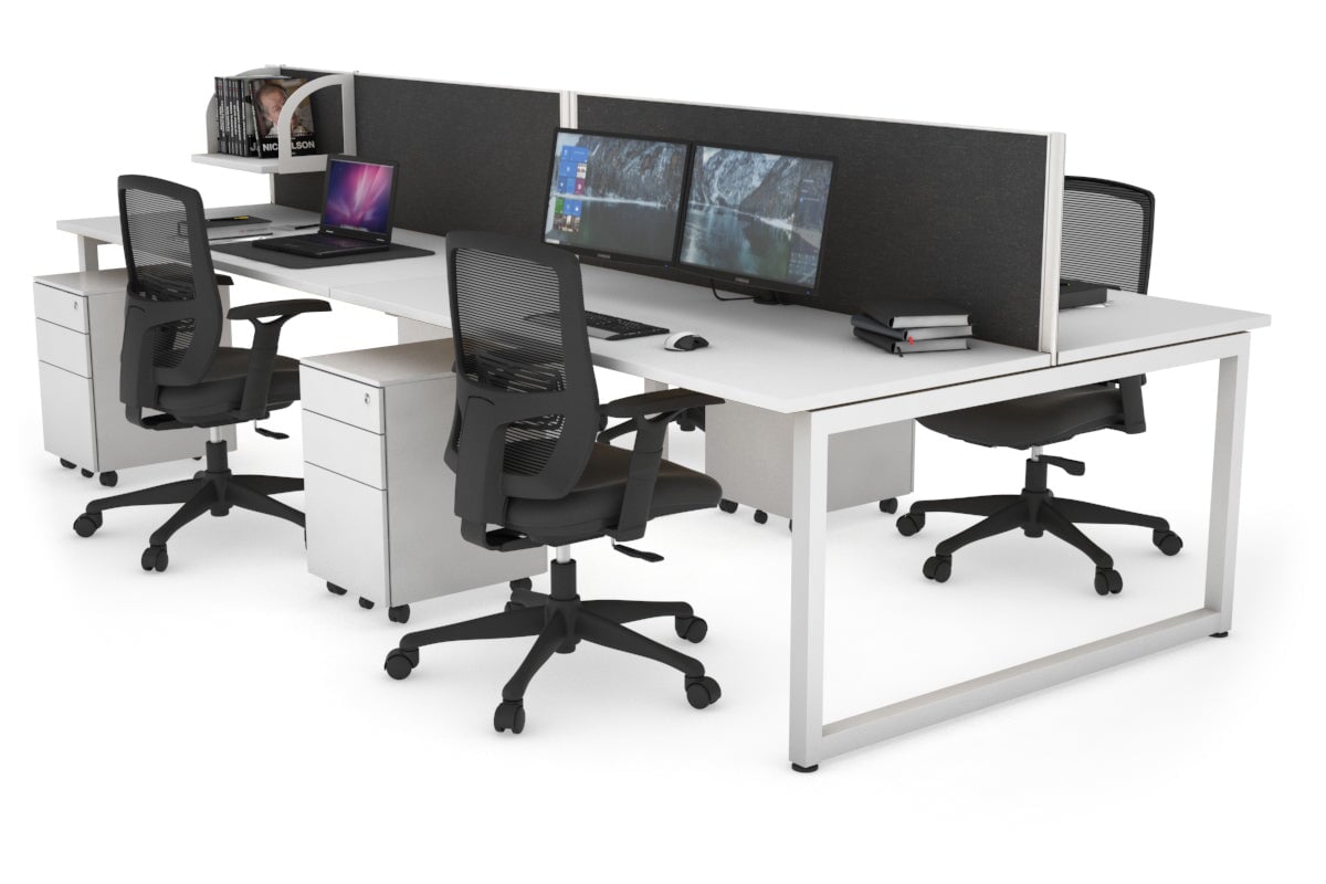 Quadro Loop Legs 4 Person Office Workstation Desk - 1800L x 700W - Modern Collaborative Workspace Solution for Team Projects & Office Meetings