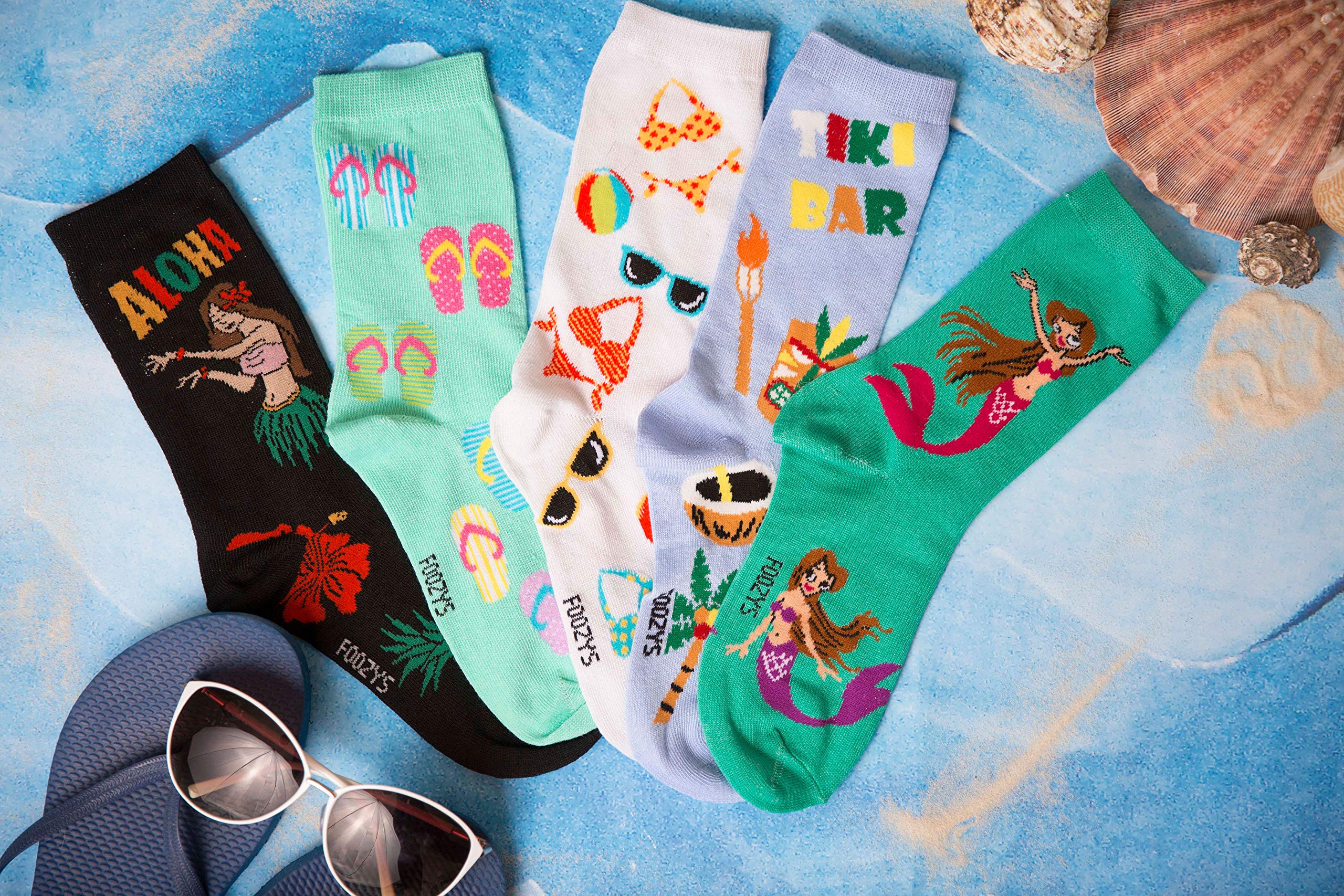 Foozys Women's Crew Socks - Anchors Away Island Oasis Novelty Socks (2 Pairs) | Comfortable Cotton Casual Socks for Everyday Wear, Work, Travel & Gifts